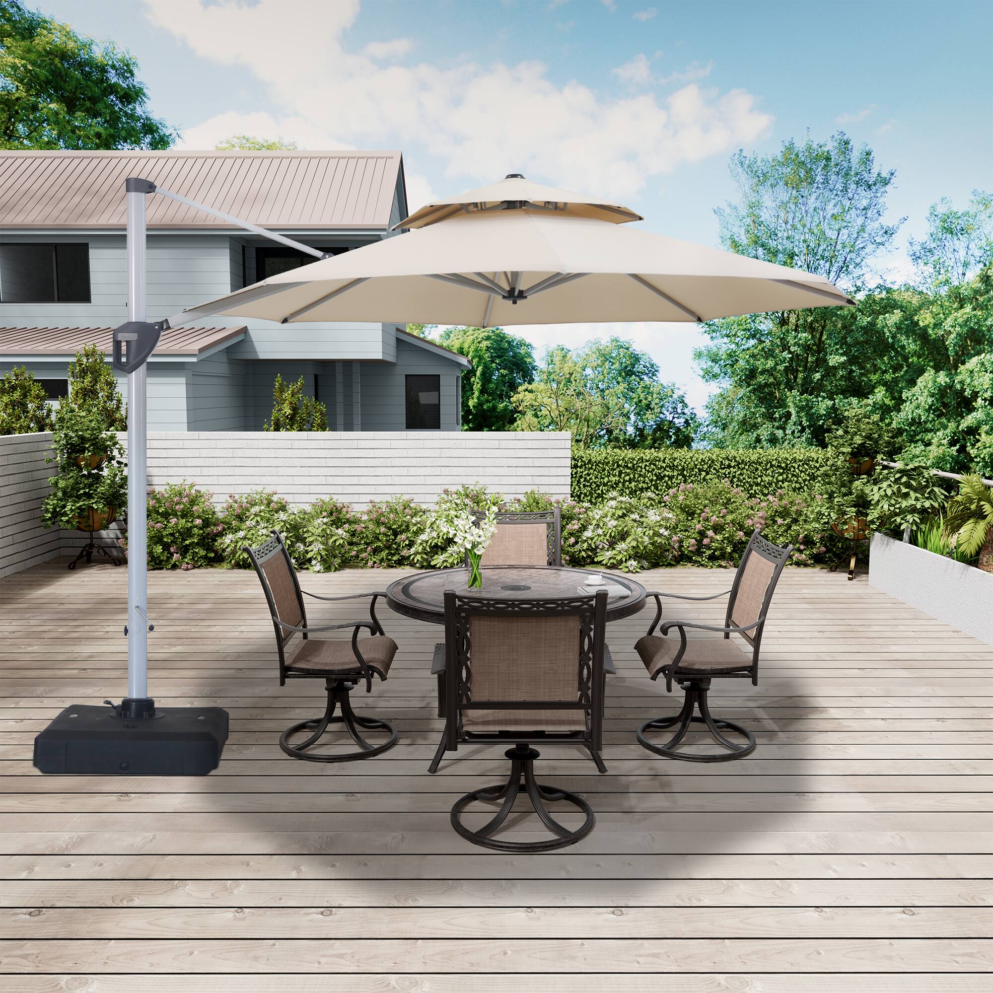 Alt View 4. Mondawe - 11 ft. Octagon Cantilever Patio Umbrella Aluminum 360°with Umbrella Cover - Beige.