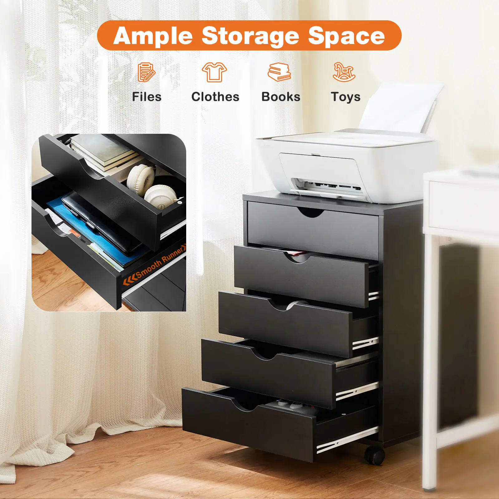 Ample Storage Space: Files, Clothes, Books, Toys, Runner)