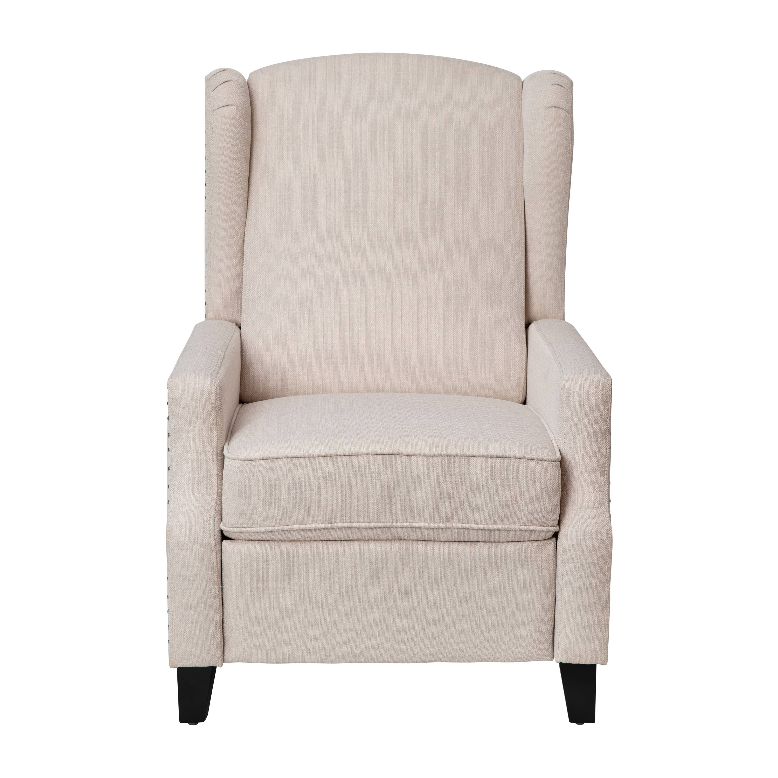 Alt View 7. Emma + Oliver - Leeds Fabric Upholstered Easy Push Back Recliner - Classic Wingback Design with Nailhead Accent Trim and Footrest - Cream.