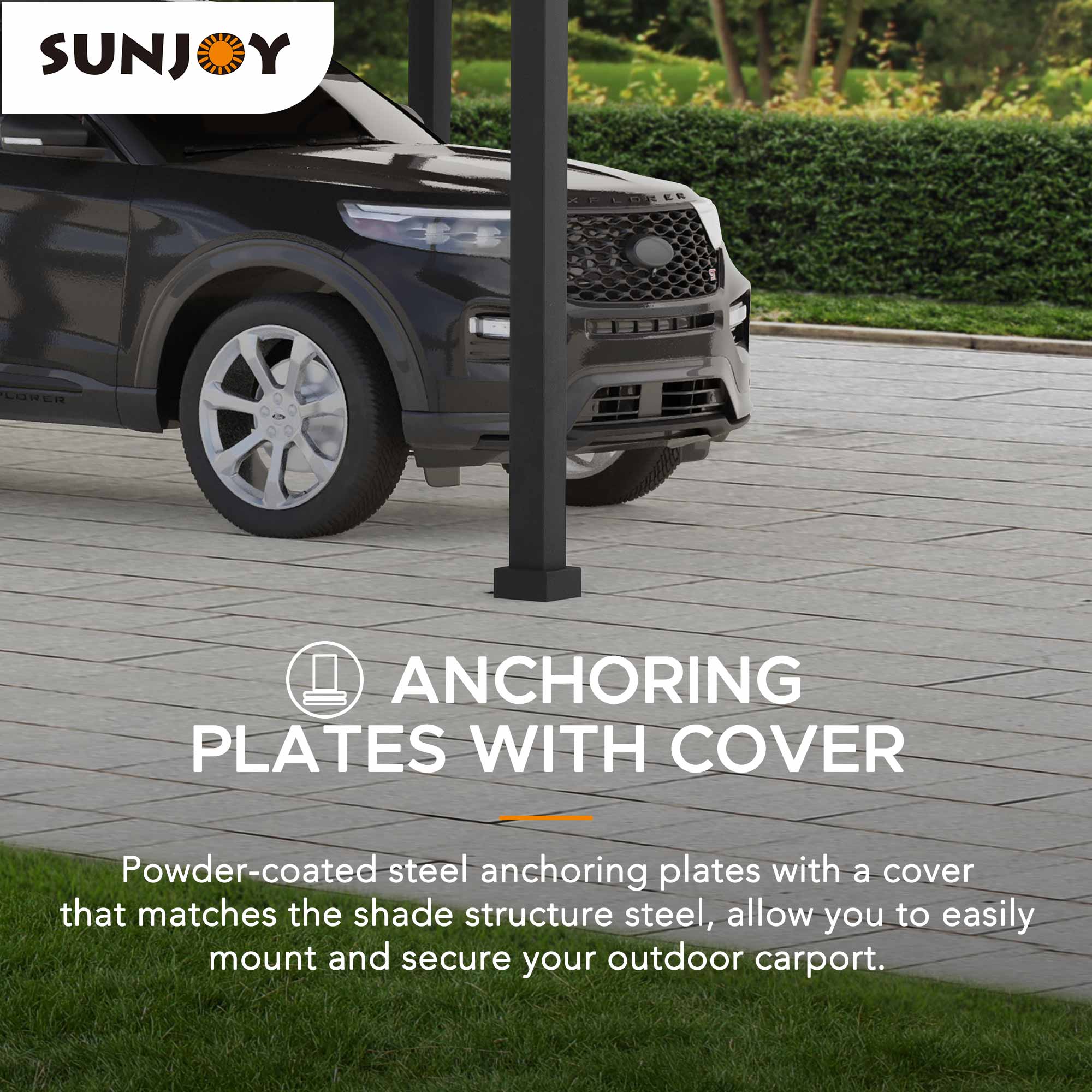SUNJOY Y LORER ANCHORING PLATES WITH COVER

Powder-coated steel anchoring plates with a cover that matches the shade structure steel, allow you to easily mount and secure your outdoor carport.