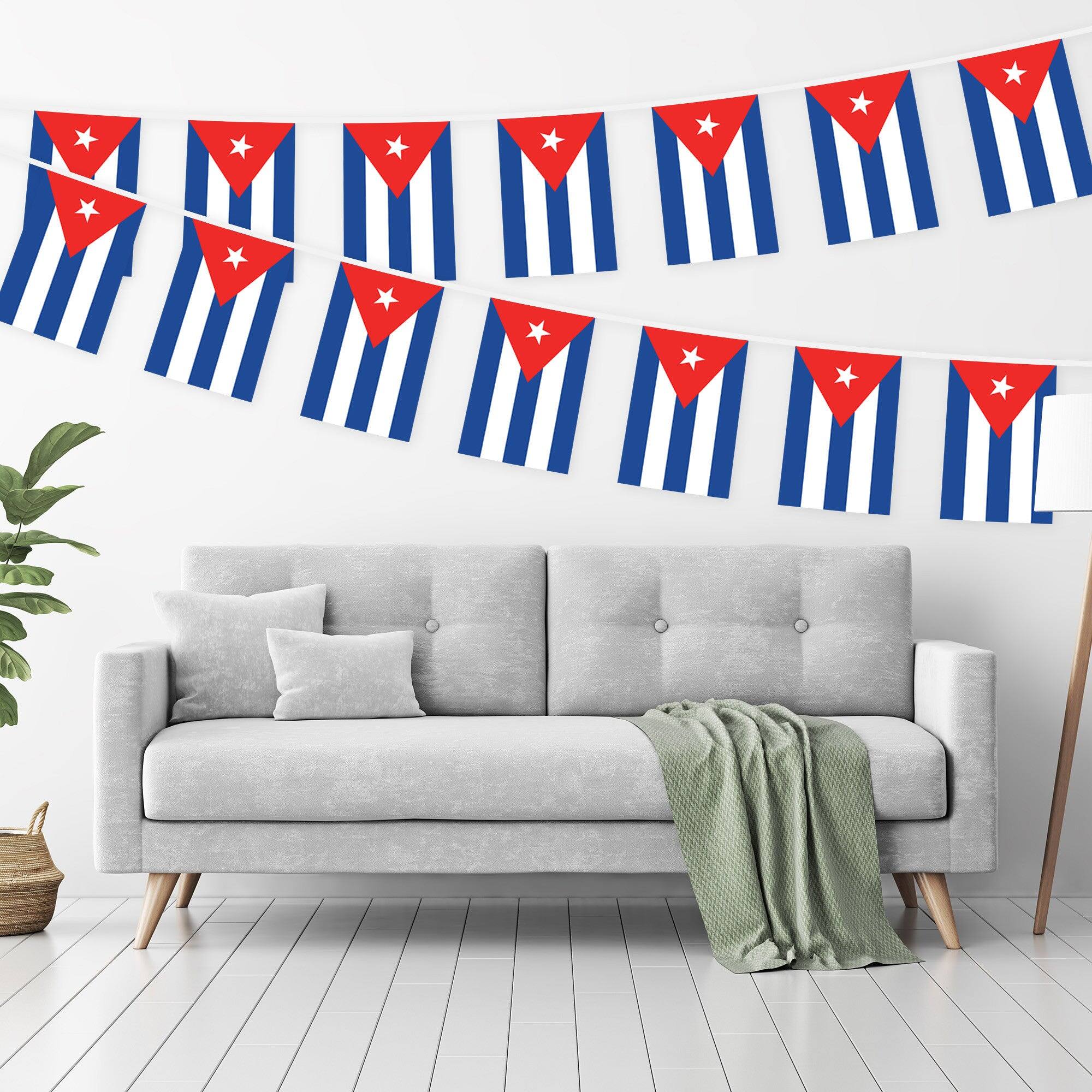 Angle. G128 - Cuba Bunting Banner, 33 ft String with 8.2 x 5.5 in Mini Flags - Assorted Colors.