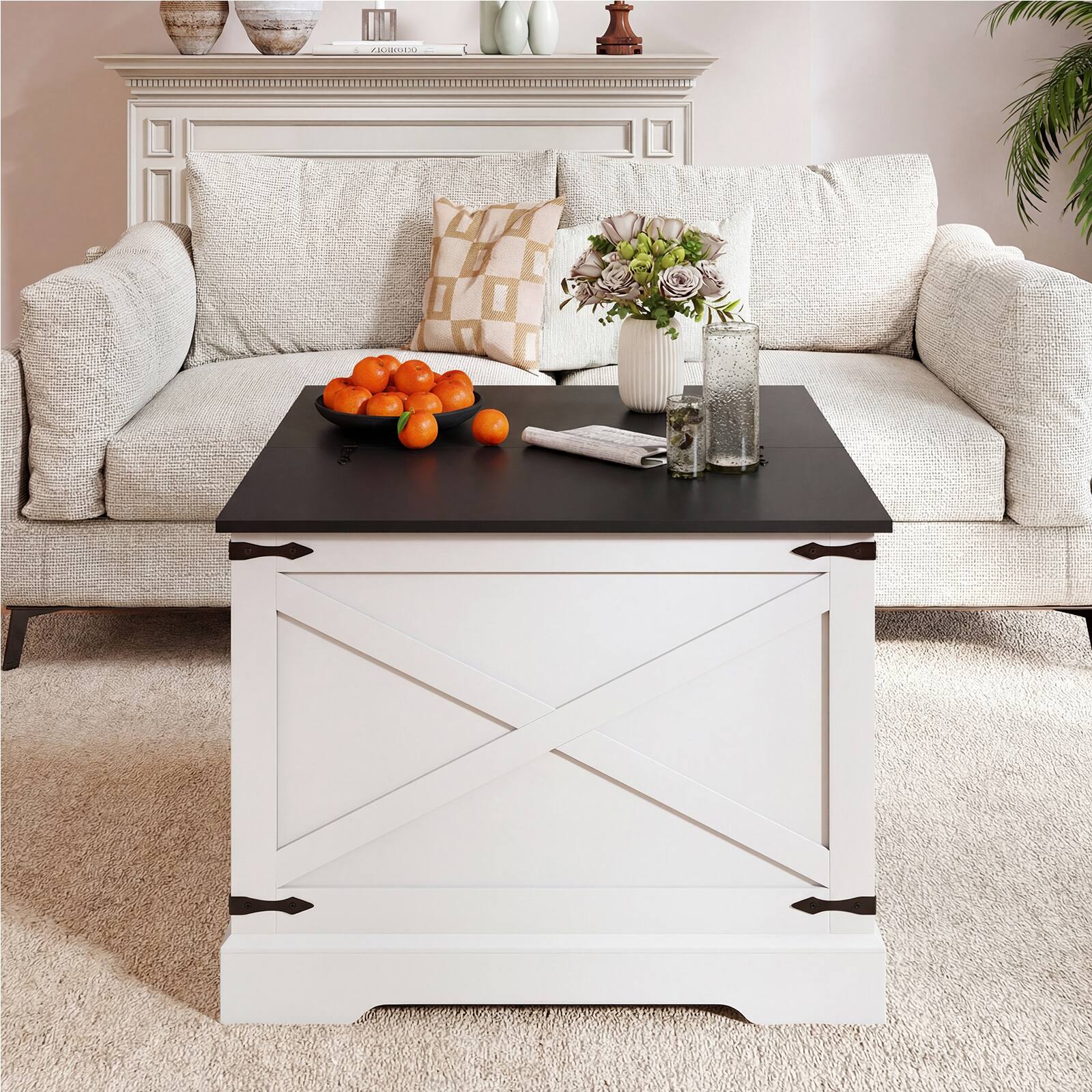 Alt View 5. Gymax - Gymax 31.5'' Farmhouse Lift Top Coffee Table w/Hidden Storage Compartment for Home Black - Black.