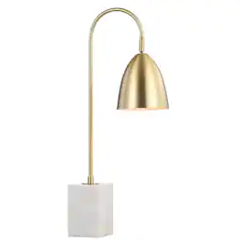 Jonathan Y - Ana 26" Gold Arched Metal with Marble Base LED Table Lamp - Brass Gold/White