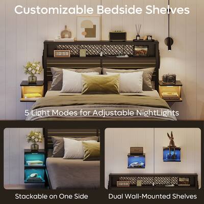 Bestier Queen Gaming Bed Frame Golden Stripe Headboard LED