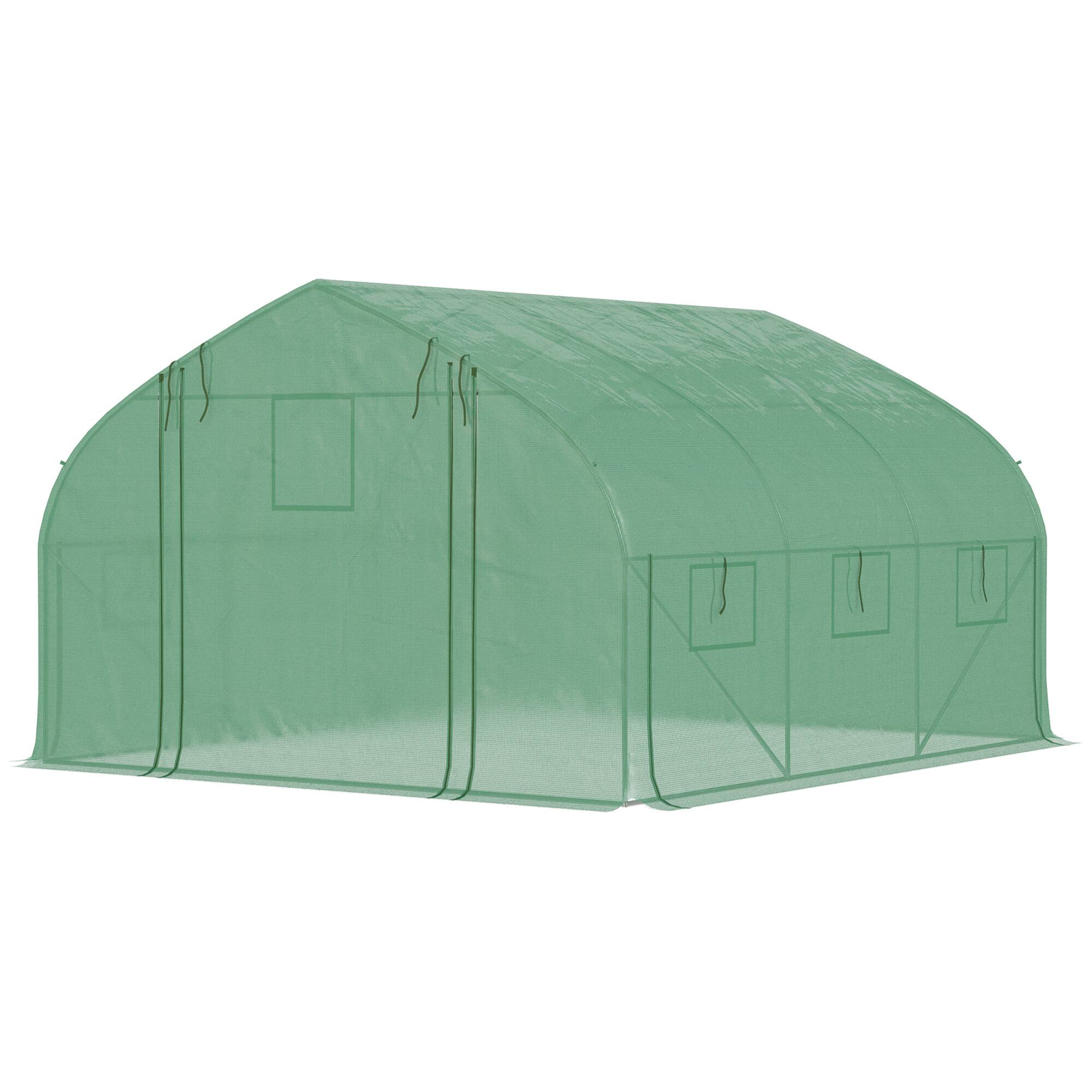 Alt View 7. Outsunny - 11.5' x 10' x 6.5' Walk-in Tunnel Greenhouse, Green House with Zippered Mesh Door, 7 Mesh Windows & Roll-up Sidewalls.