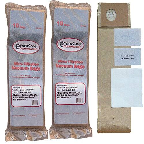 10 Bogo 10 Boge EnviroCare Commercial Micro Filtration Vacuum Bags Micro Filtration Vacuum Bags Electrostatic MICr Ster Replace every bags Clarka Carpetmaster* 112, 115, 212, 215, 218 Advance Spectrum 512, 912, $15 015 ou Ke 2