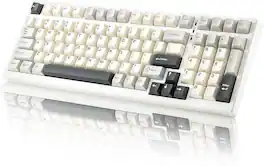 Wikistore - YZ98 Gasket Mechanical Keyboard Hot Swappable Wireless with 5-Layer Sound Padding RGB LED Backlit Cocoa Cream V2 Switch - White