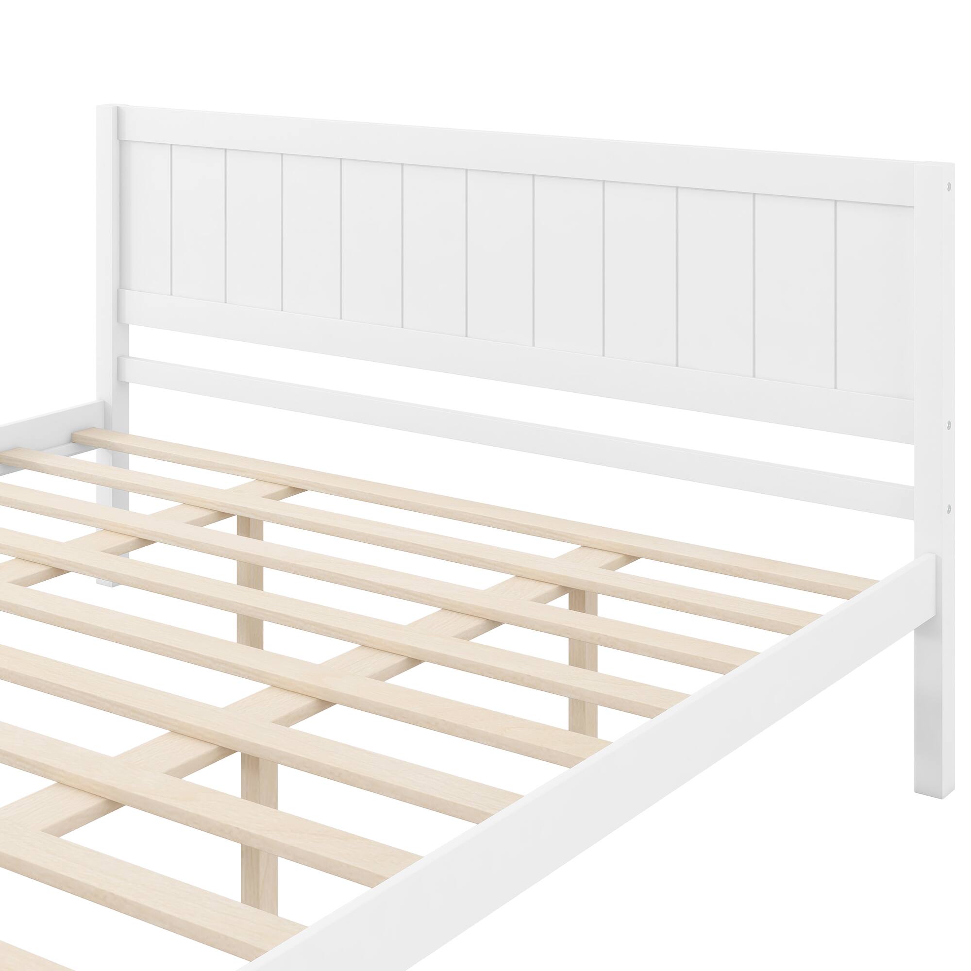 Alt View 5. Whisen - King Size Platform Bed Frame with Headboard, Wood Slat Support, Heavy Duty Pine Wood Bed Base - White.