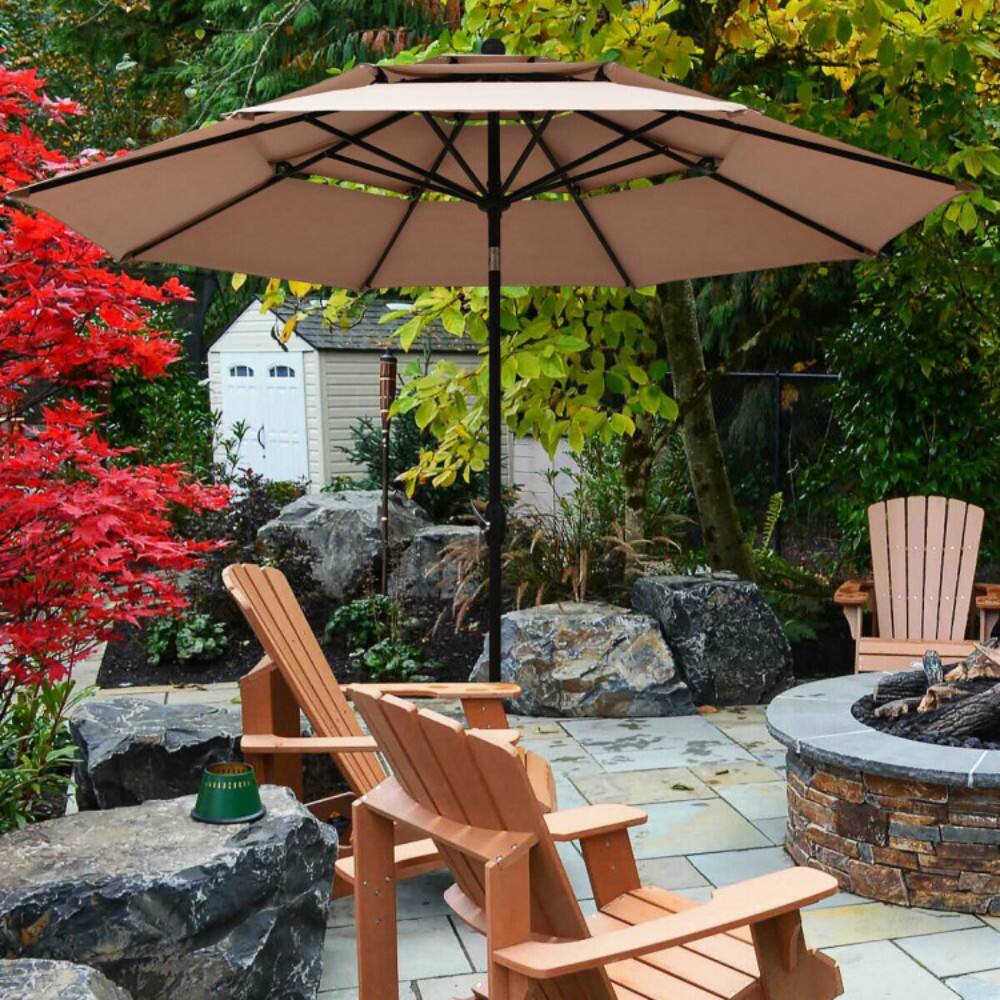 Back. Mondawe - 10 Feet 3 Tier Outdoor Patio Umbrella with Double Vented - Beige.