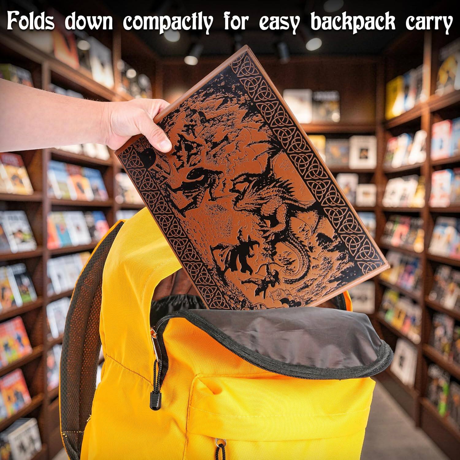 Folds down compactly for easy backpack carry