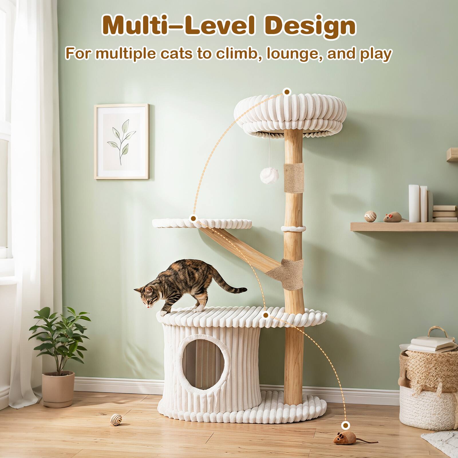 Multi-Level Design  
For multiple cats to climb, lounge, and play