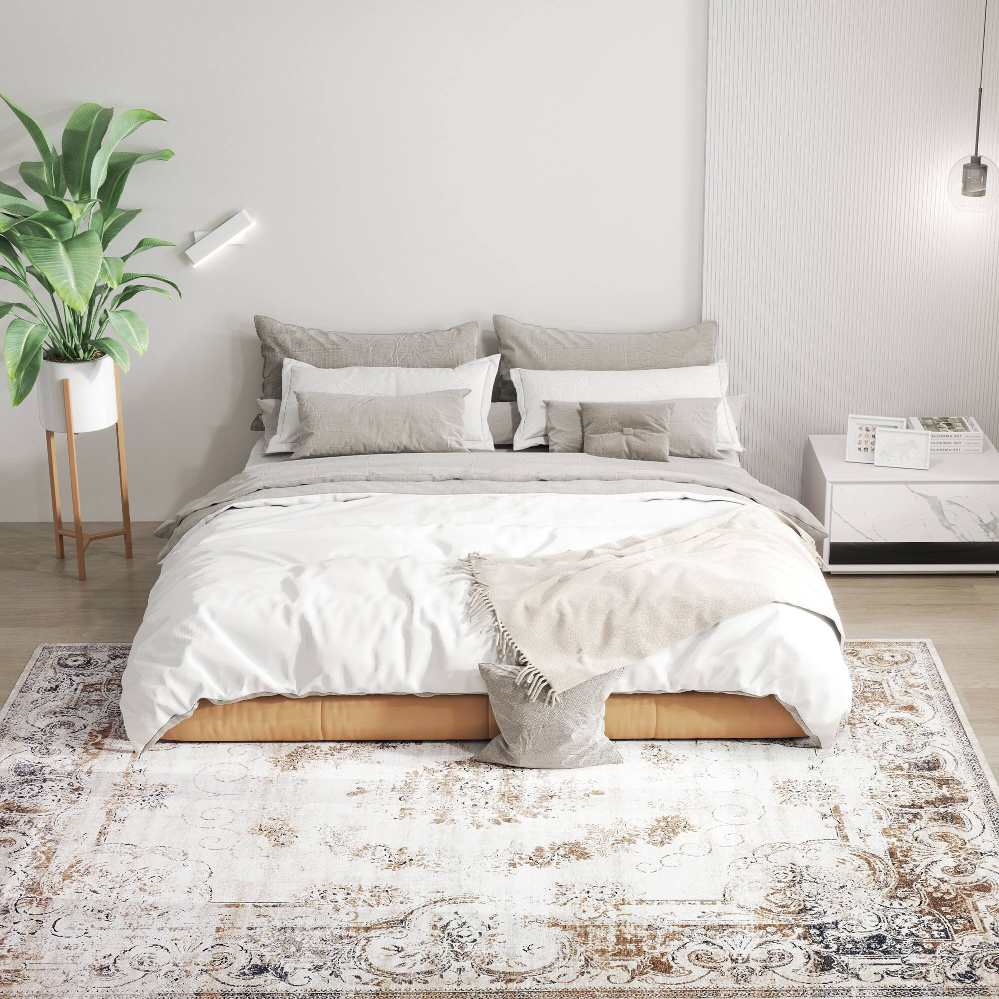 Alt View 2. Homcom - HOMCOM 6x9 Boho Rug: Mach-Wash Low Pile Non-Slip Distressed Brown Floral, Indoor High Traffic - Brown.