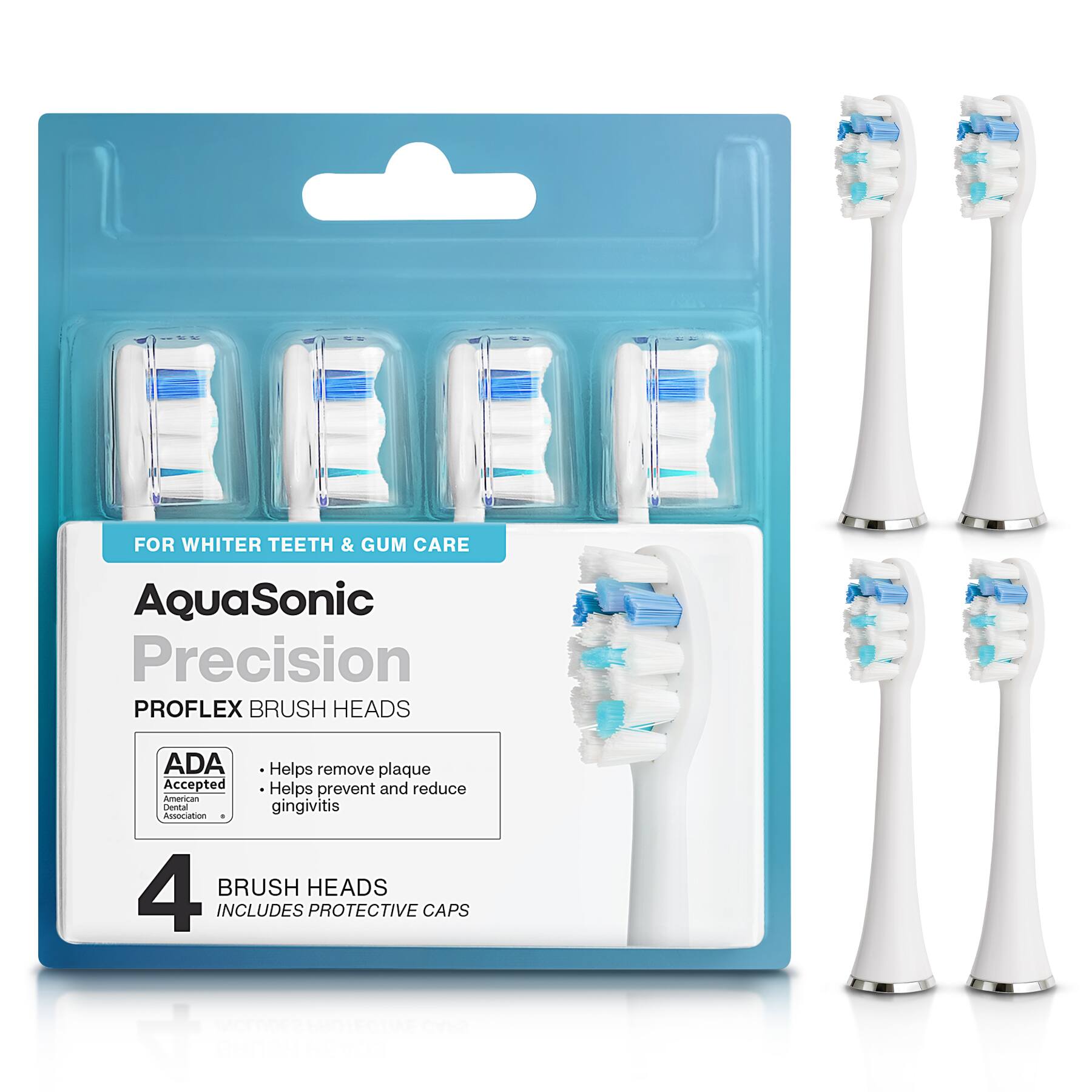 AquaSonic - Precision ProFlex Electric Toothbrush Replacement Brush Heads - 4 Pack - White