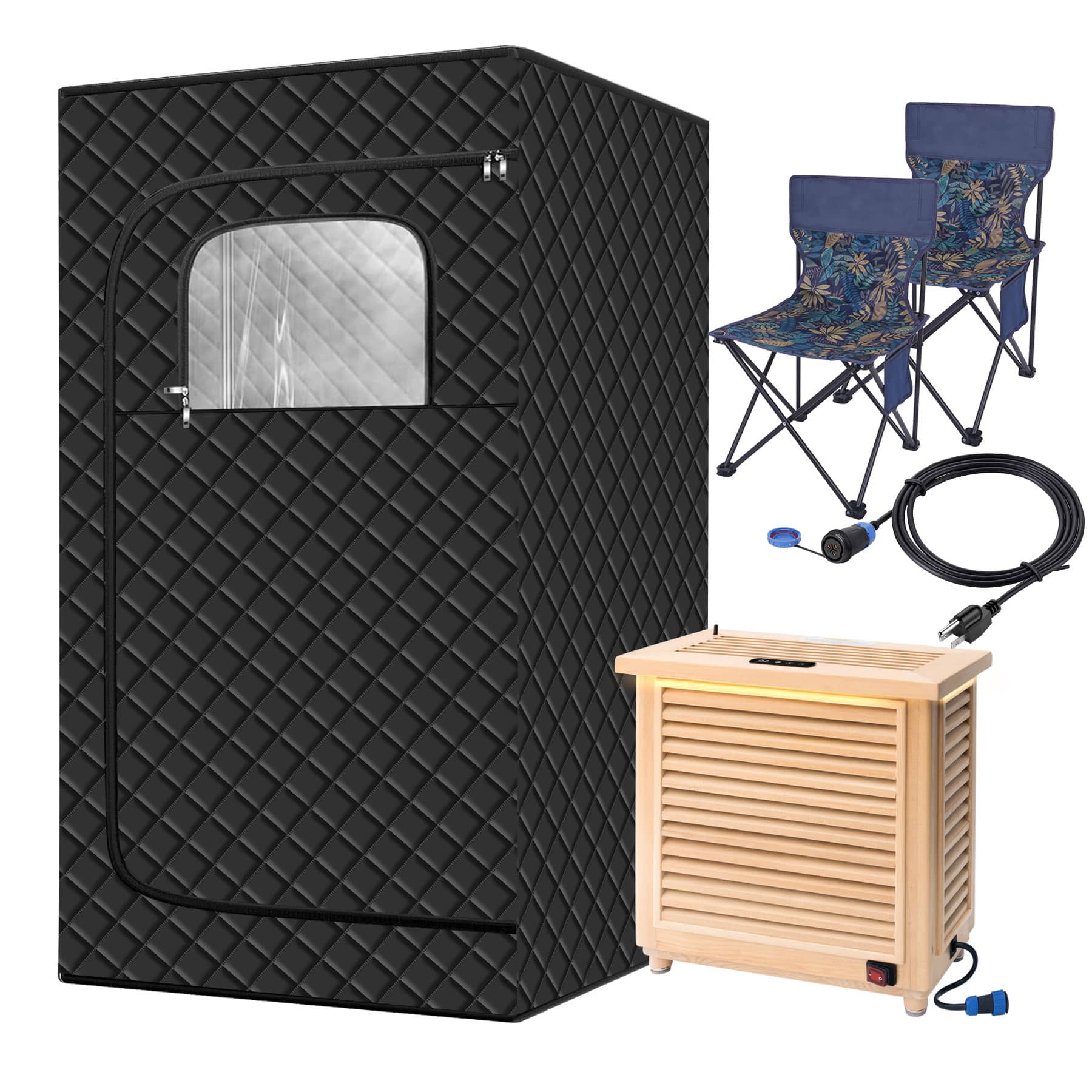 APRILSOUL - Portable Indoor Dry Sauna Box 472x354x709 inches 1500W Heater 2 Chairs Black - White