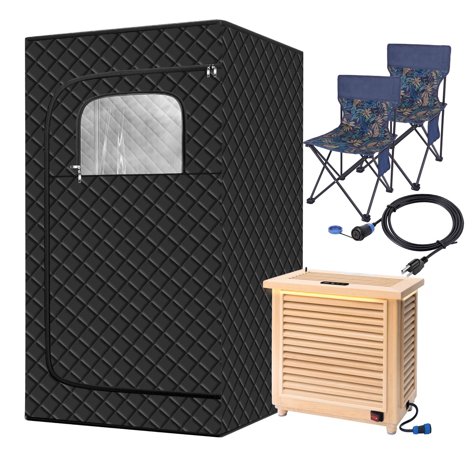 Front. APRILSOUL - Portable Indoor Dry Sauna Box 472x354x709 inches 1500W Heater 2 Chairs Black - white.