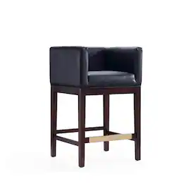 Manhattan Comfort - Kingsley Mid-Century Modern Wood Upholstered Counter Stool - Black