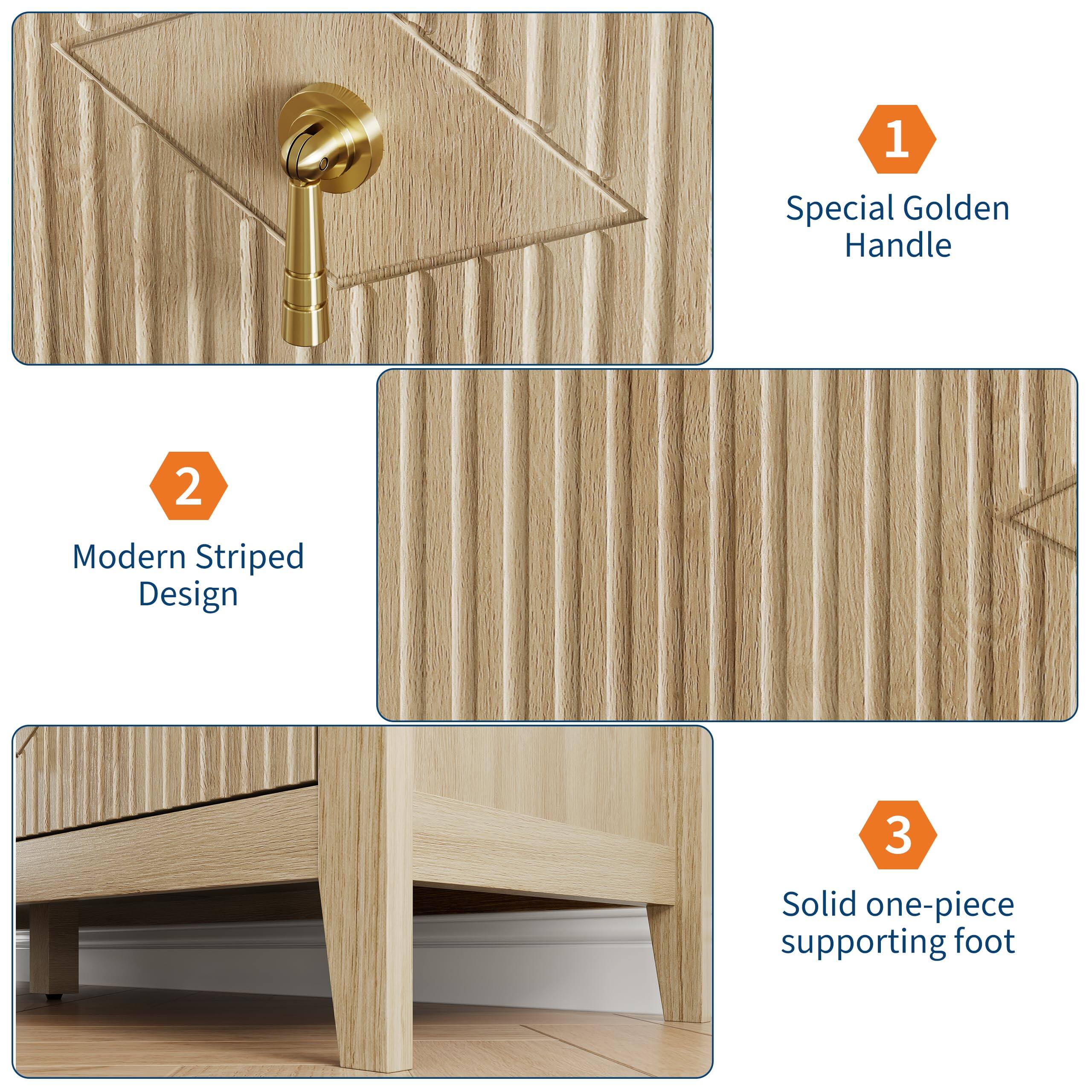 1. Special Golden Handle  
2. Modern Striped Design  
3. Solid one-piece supporting foot