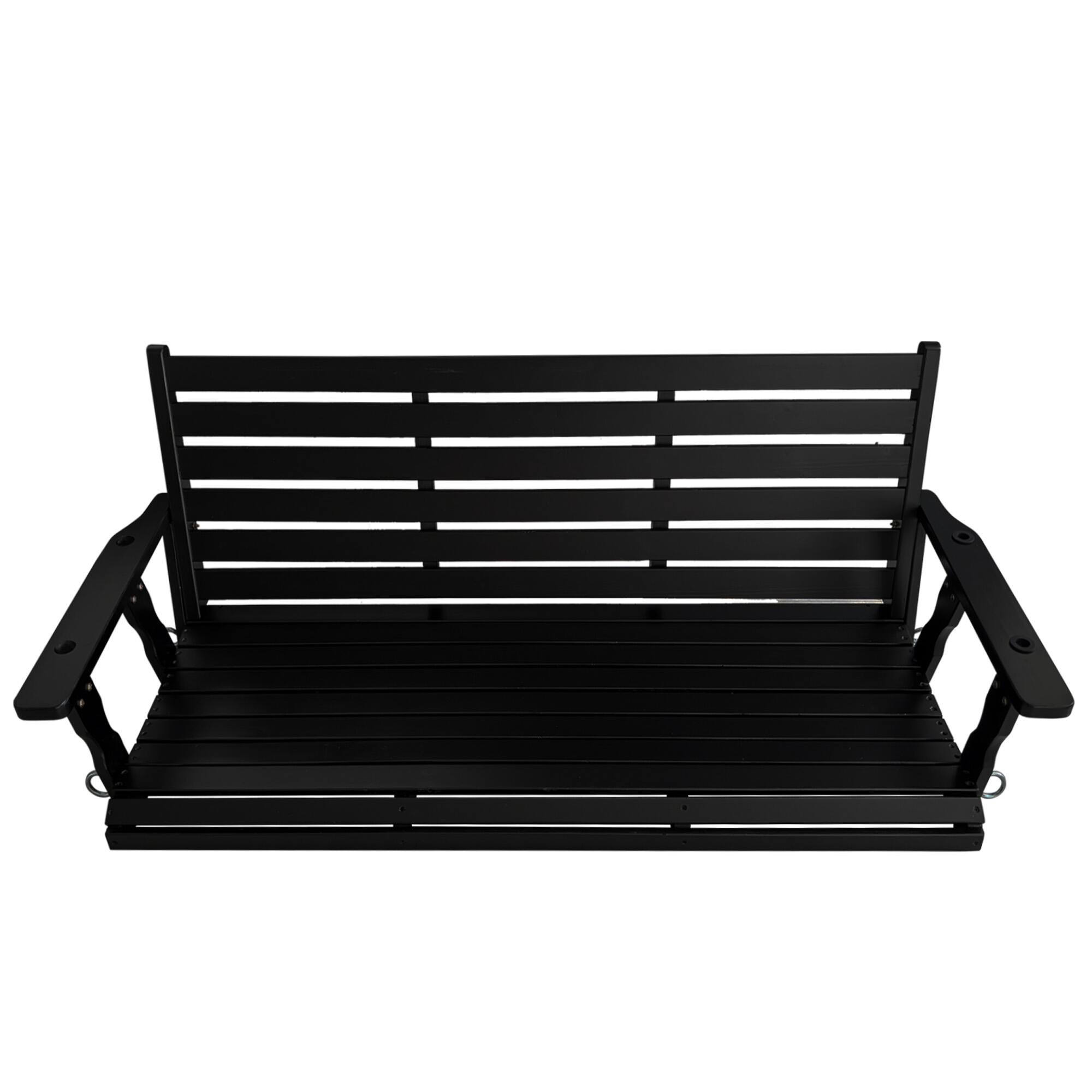 Back. Fortune Candy - Wooden Porch Swing with Chains & Springs, 880 LBS Heavy Duty Bench for Patio & Garden（Extra Large,3-Seater ） - Black.