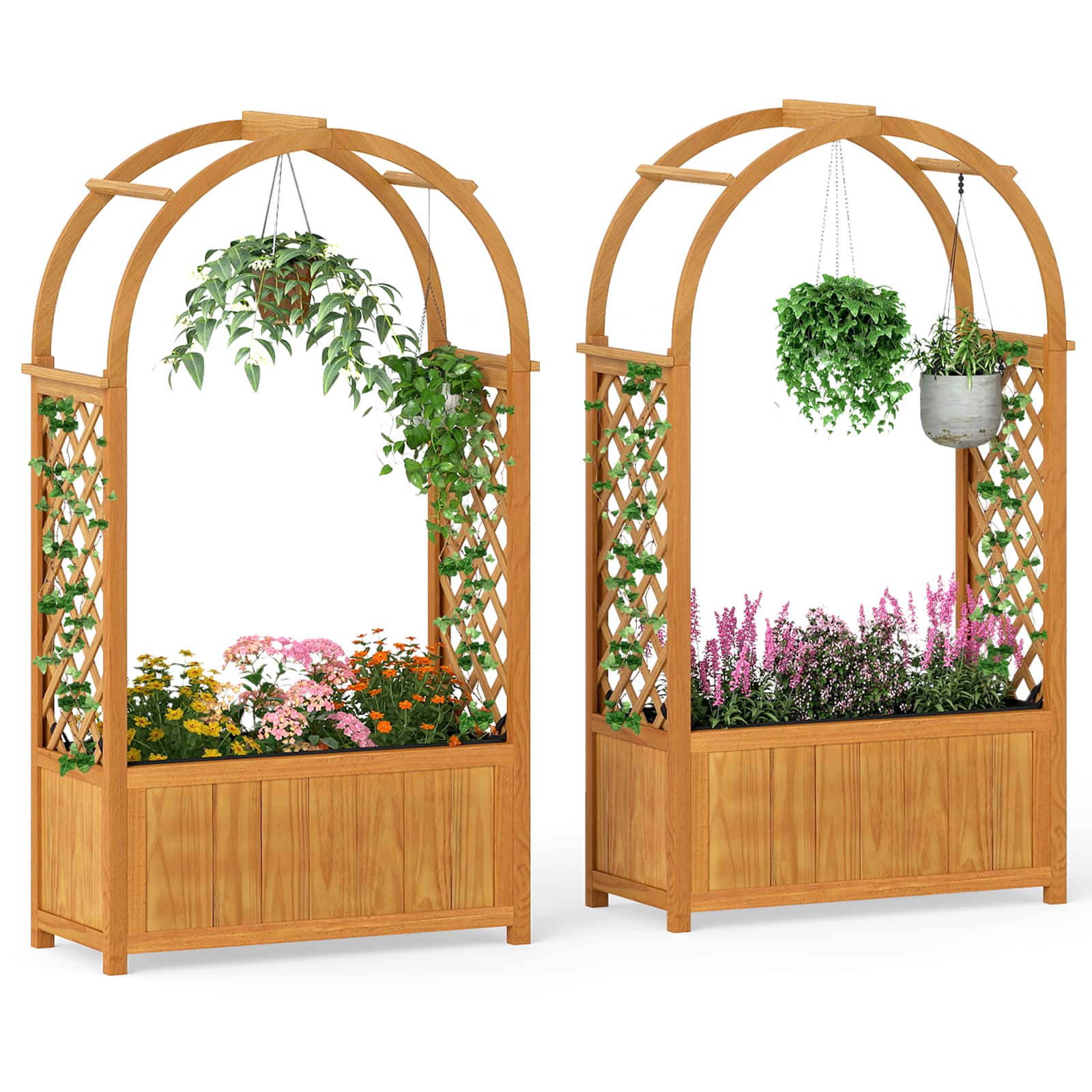 Gymax - 2PCS Wooden Raised Garden Bed w/ Lattice Trellis Arched Roof Liner Drainage - Orange price history on PriceWatchPro