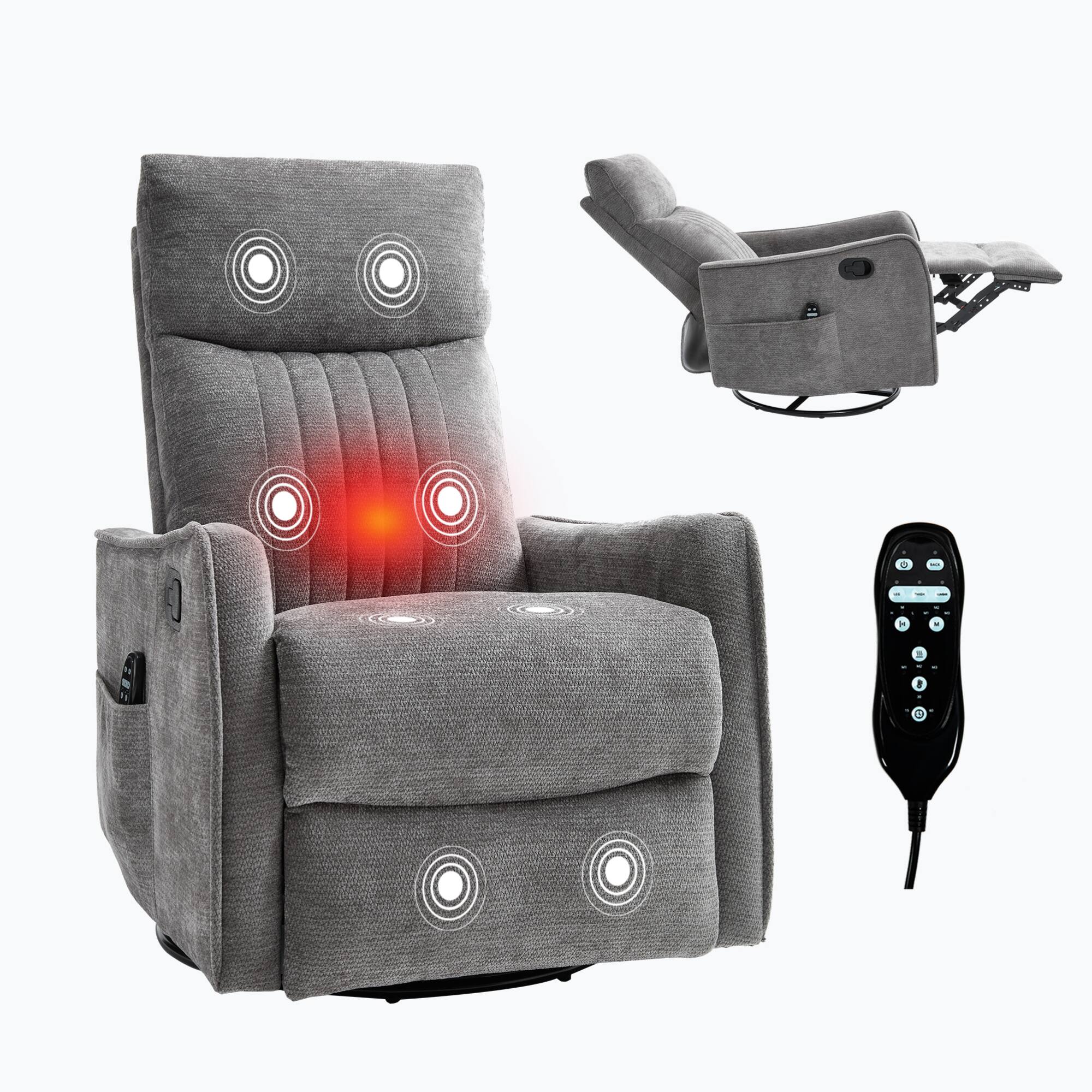 Alt View 10. GOODSILO - Fabric Recliner Chair with Swivel Rocker Heat Massage and Vibrating Nodes for Ultimate Relaxation - Dark Gray.