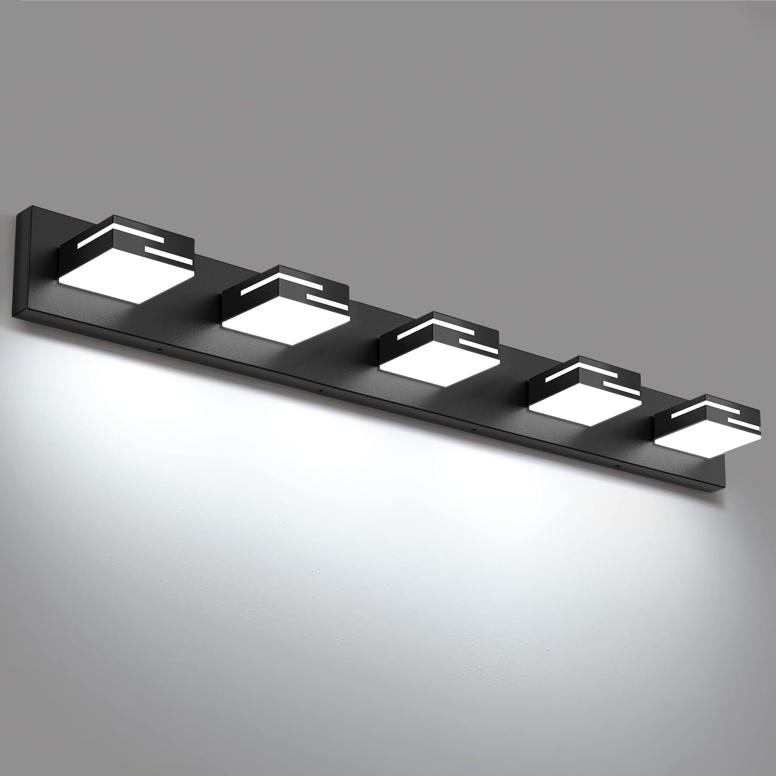 Front. Cedar Assembly - Led Modern Bathroom Vanity Light Fixtures cct Dimmable Matte Lights For Lighting Over Mirror With Rotatable - Black-6000K-Dimmable 5-Light, 34-inch.