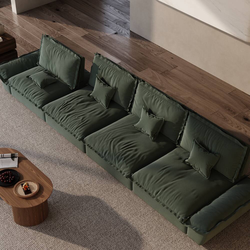 Alt View 9. POVISON - 182.67" Modern Deep Sofa with Adjustable Backrest - Green Suede Fabric.