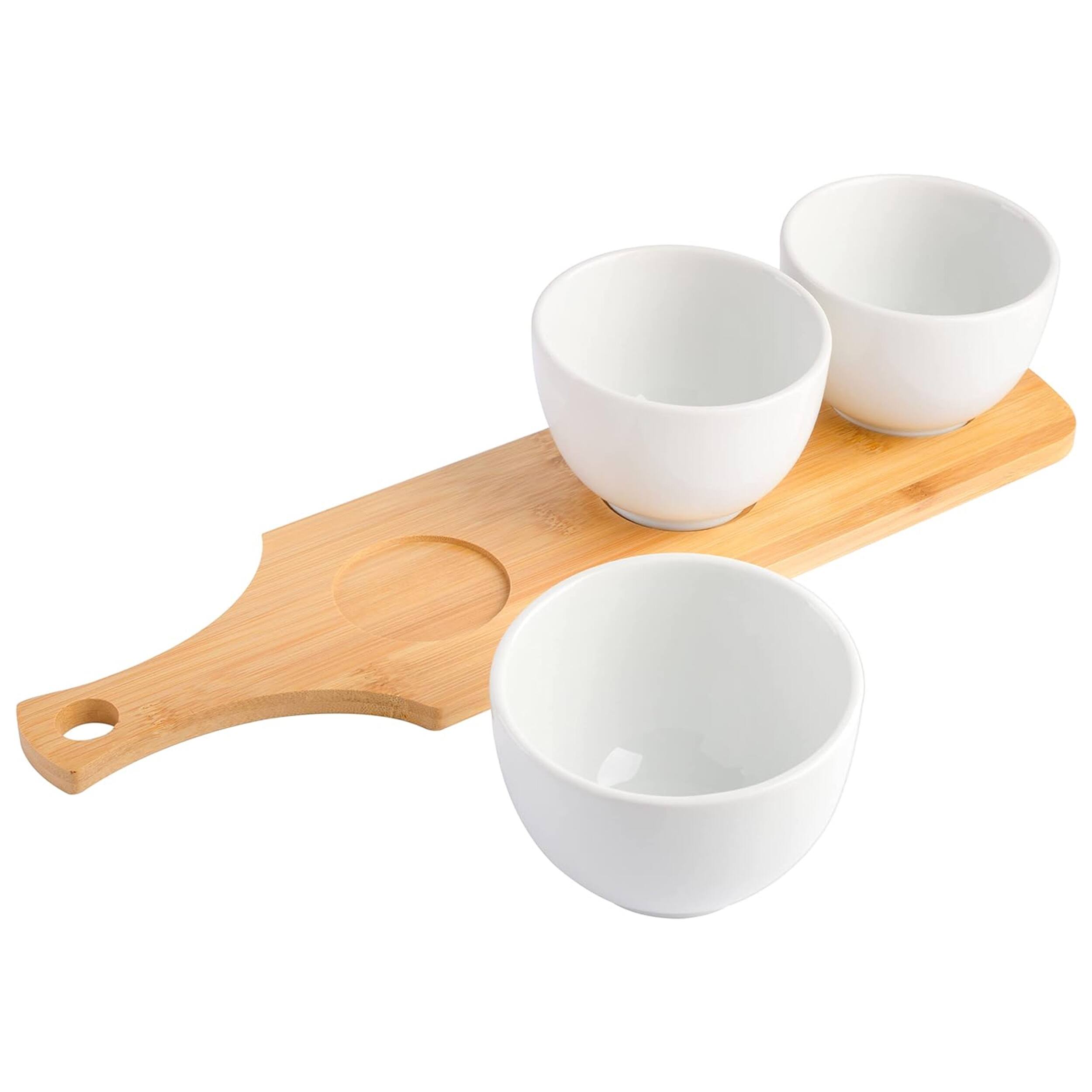Alt View 1. Gibson - Gibson Gracious Dining 3 Piece White Fine Ceramic Tidbit Bowl Set with Bamboo Serving Tray - White.