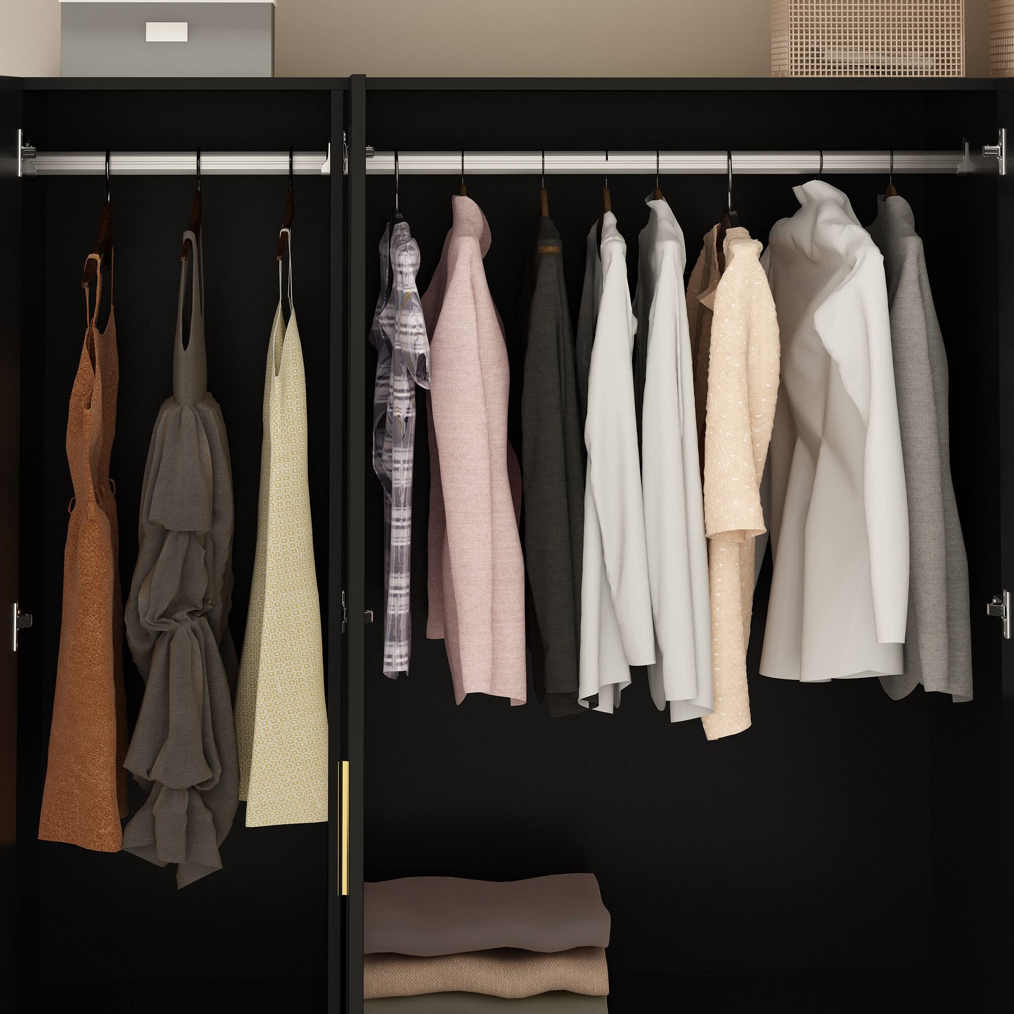 Alt View 5. Famapy - Full-Length Mirror Wardrobe with Drawers & Open Shelves Modern Bedroom Closet for Clothes, Accessories & Organization - Black.