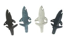 Zeckos - 4 Piece Rustic Nautical Colored Finish Cast Iron Shark Wall Hook Set - Nautical Tones