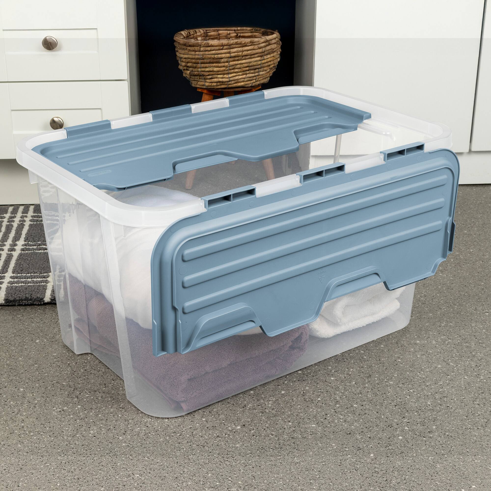 Alt View 3. Sterilite - Sterilite 60 Qt Hinged Lid Storage Box, Plastic Container, Washed Blue, 6 Pack.