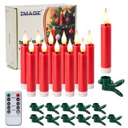 IMAGE - 12 Pcs LED Taper Candles Light Set Flameless 3D Wick Ivory Candles with Clip-on Christmas Tree Design, 5.2 Inch - Red
