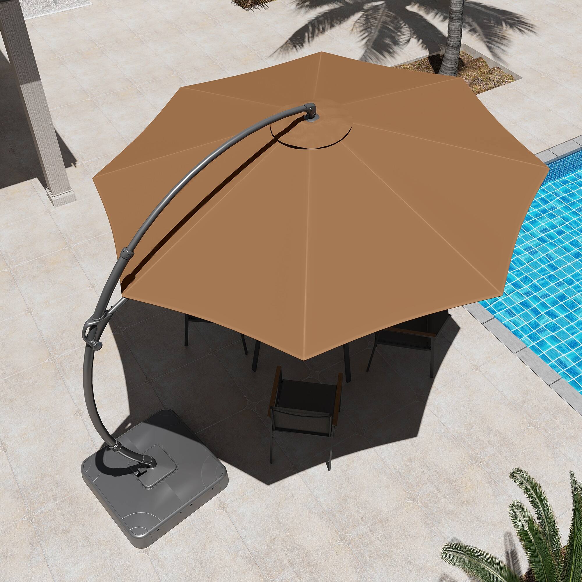 Left. Yardgrace - 12 ft. Heavy Duty Cantilever Patio Umbrella with Base and 360 Rotation for Outdoor Backyard and Pool - Brownish gray.