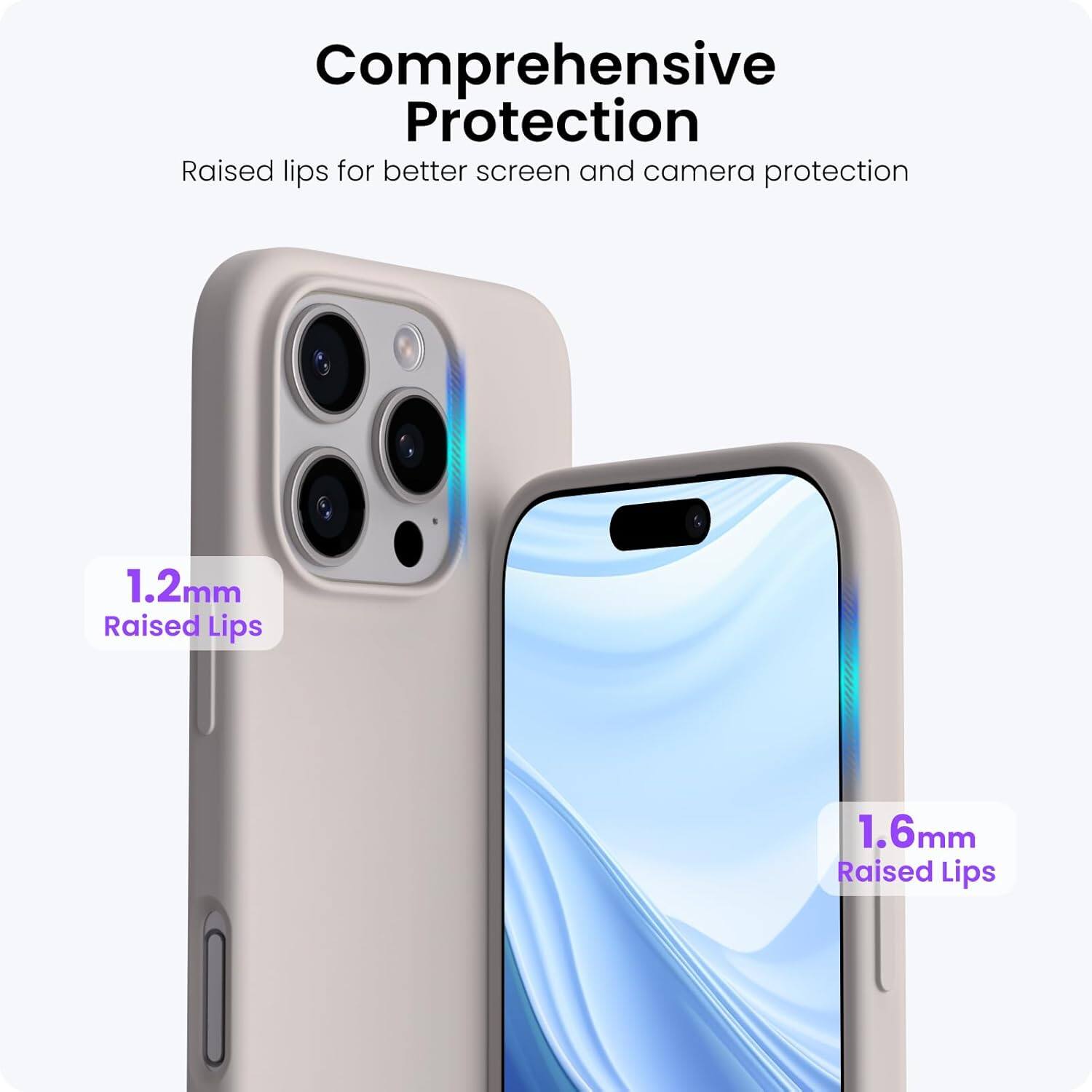 Comprehensive Protection
Raised lips for better screen and camera protection
1.2mm Raised Lips
1.6mm Raised Lips