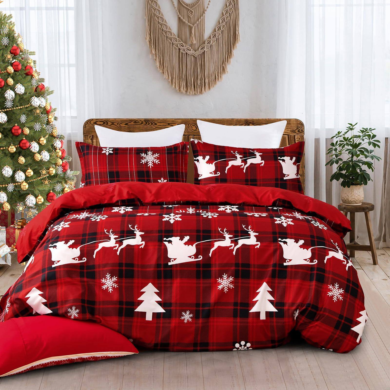 Dapper Styles Christmas Queen Comforter Set Plaid Bed In A Bag Santa ...