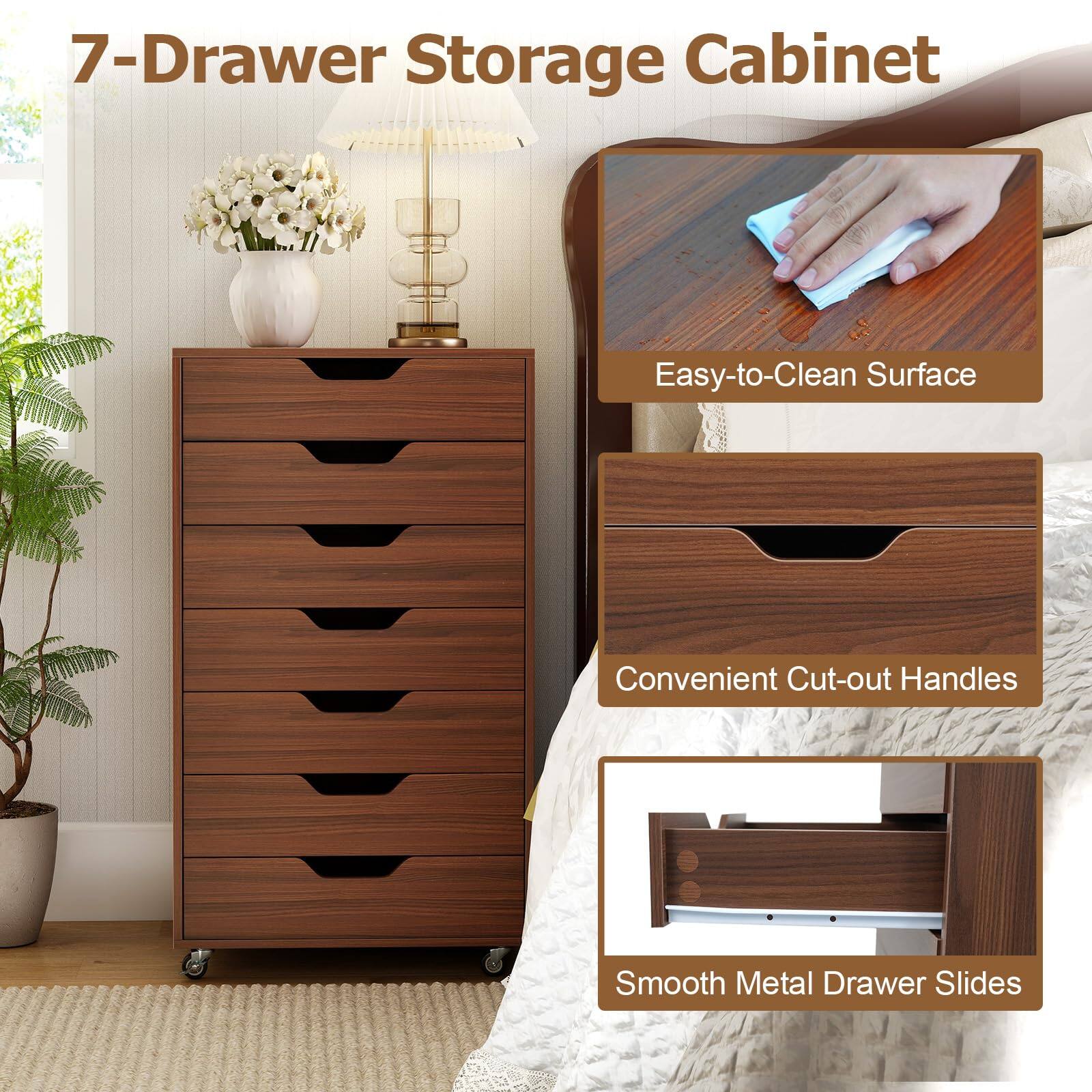 7-Drawer Storage Cabinet

- Easy-to-Clean Surface
- Convenient Cut-out Handles
- Smooth Metal Drawer Slides