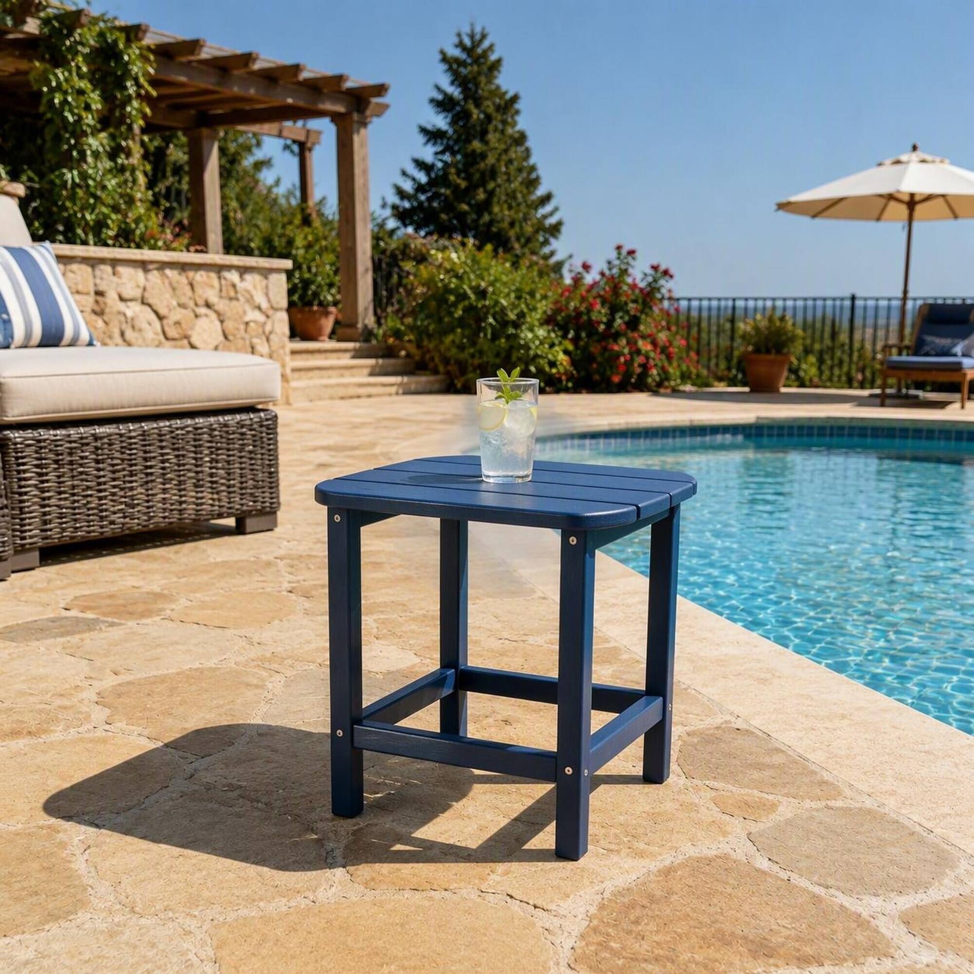 Alt View 1. RYHNUYNE - Square Outdoor Side Table,Outdoor Patio End Table,Fade-Resistant Furniture for Porch Pool Garden & Lawn - Navy Blue.