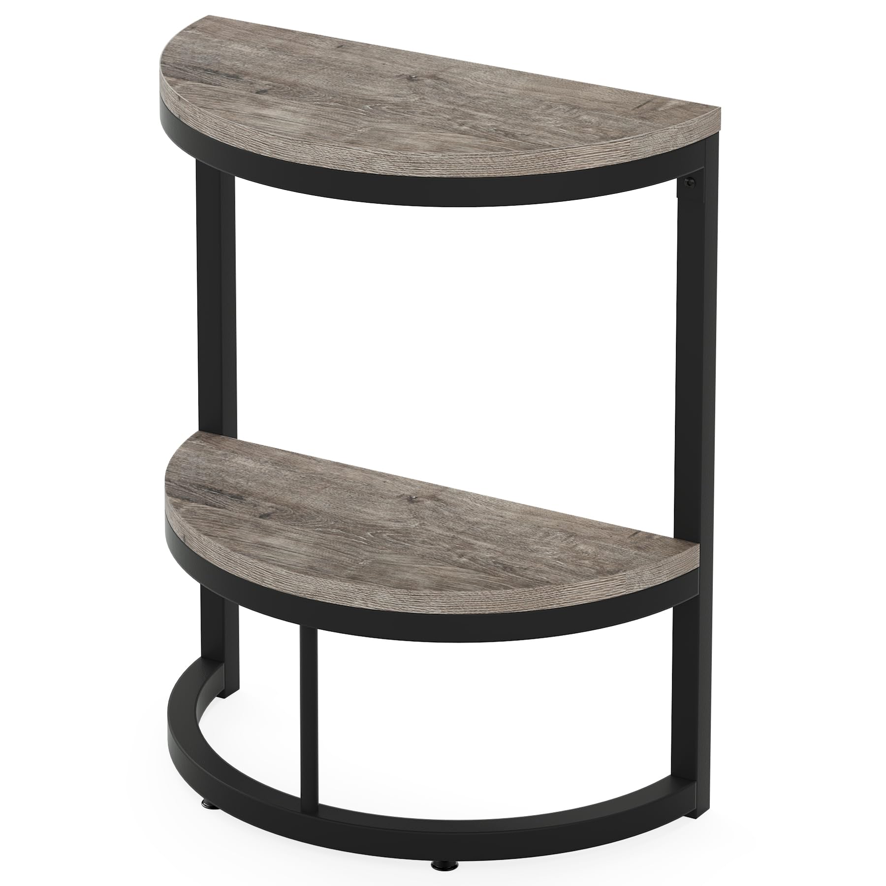 Alt View 3. Tribesigns - 2-Tier End Table Semi Circle, Small Half Round Side Table with Storage Shelf, Wood Accent Table Slim C Table for Sofa Co - Rustic Grey & Black.