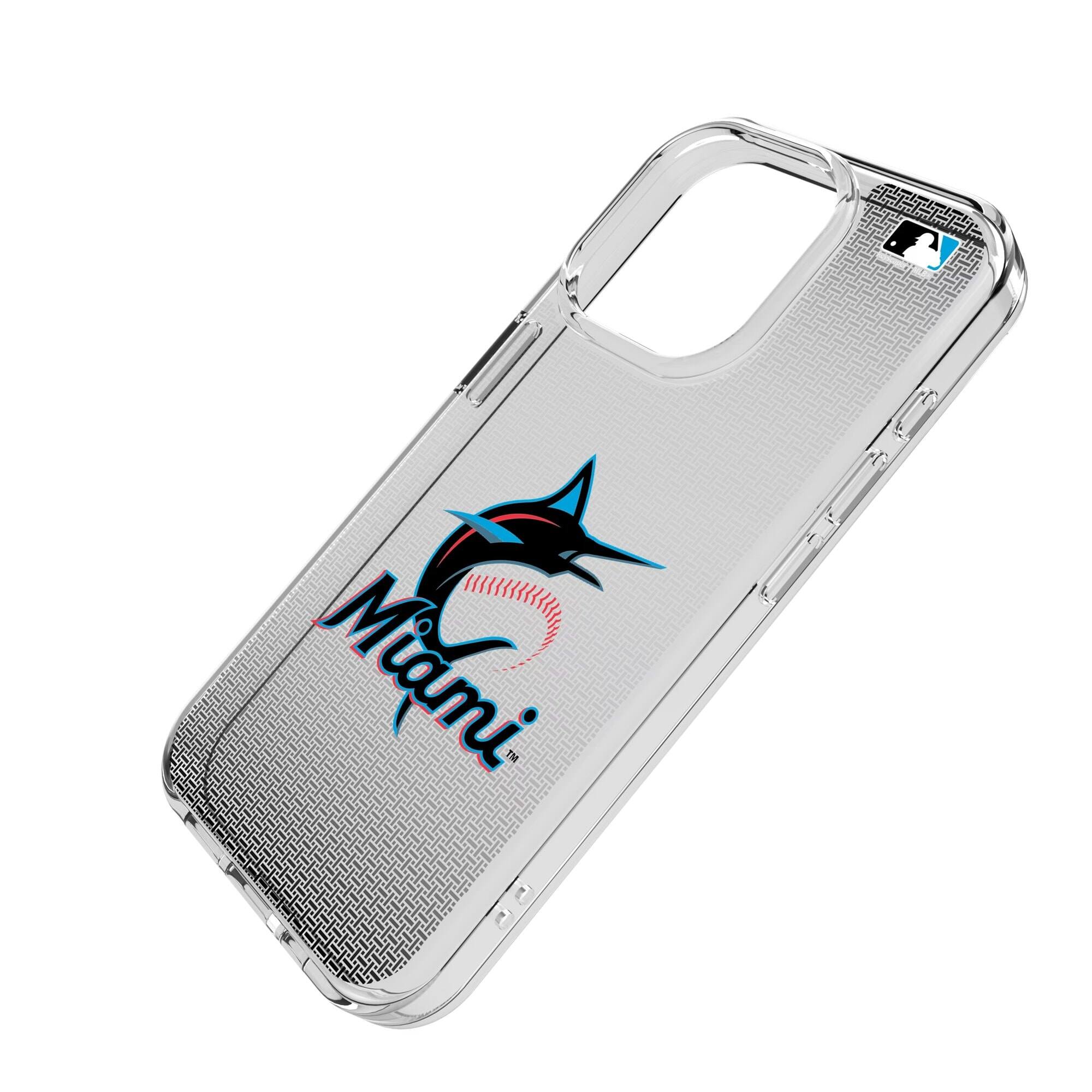 Alt View 1. Keyscaper - Miami Marlins Linen Logo iPhone Clear Case - 13 Pro - Multicolor.