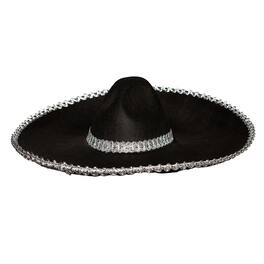 Underwraps - Sombrero with Silver Metallic Trim Adult Costume Hat - Black