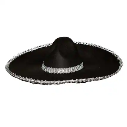 Front. Underwraps - Sombrero with Silver Metallic Trim Adult Costume Hat - Black.