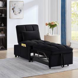 Trinkets Crazed - 4 in1 Multi-Function Single Sofa Bed with Storage Pockets,Tufted Single Pull-out Sofa Bed W/ Adjustable Backrest - Black