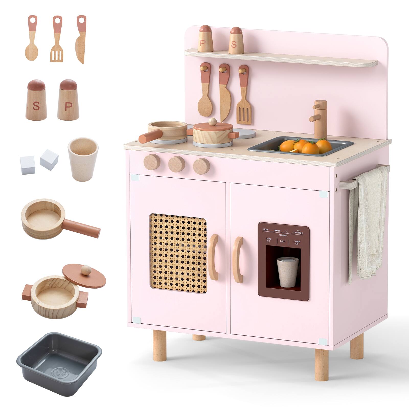 Gymax - Play Kitchen w/Realistic Ice Maker Stove Accessories & Water Sink Storage - Pink price history on PriceWatchPro