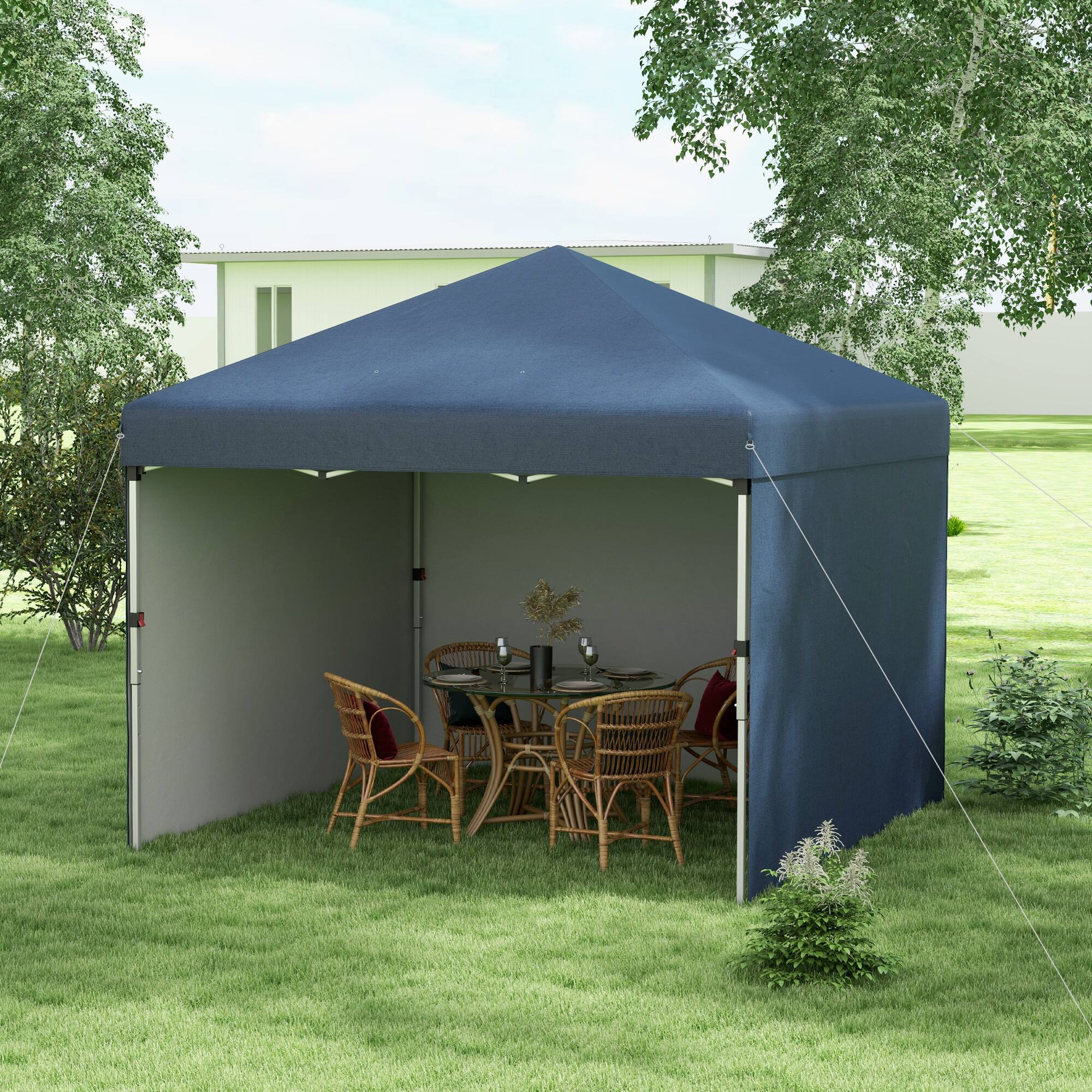Alt View 1. Outsunny - 10' x 10' Pop Up Canopy Tent with 3 Sidewalls, Leg Weight Bags and Carry Bag, Height Adjustable - Navy Blue.