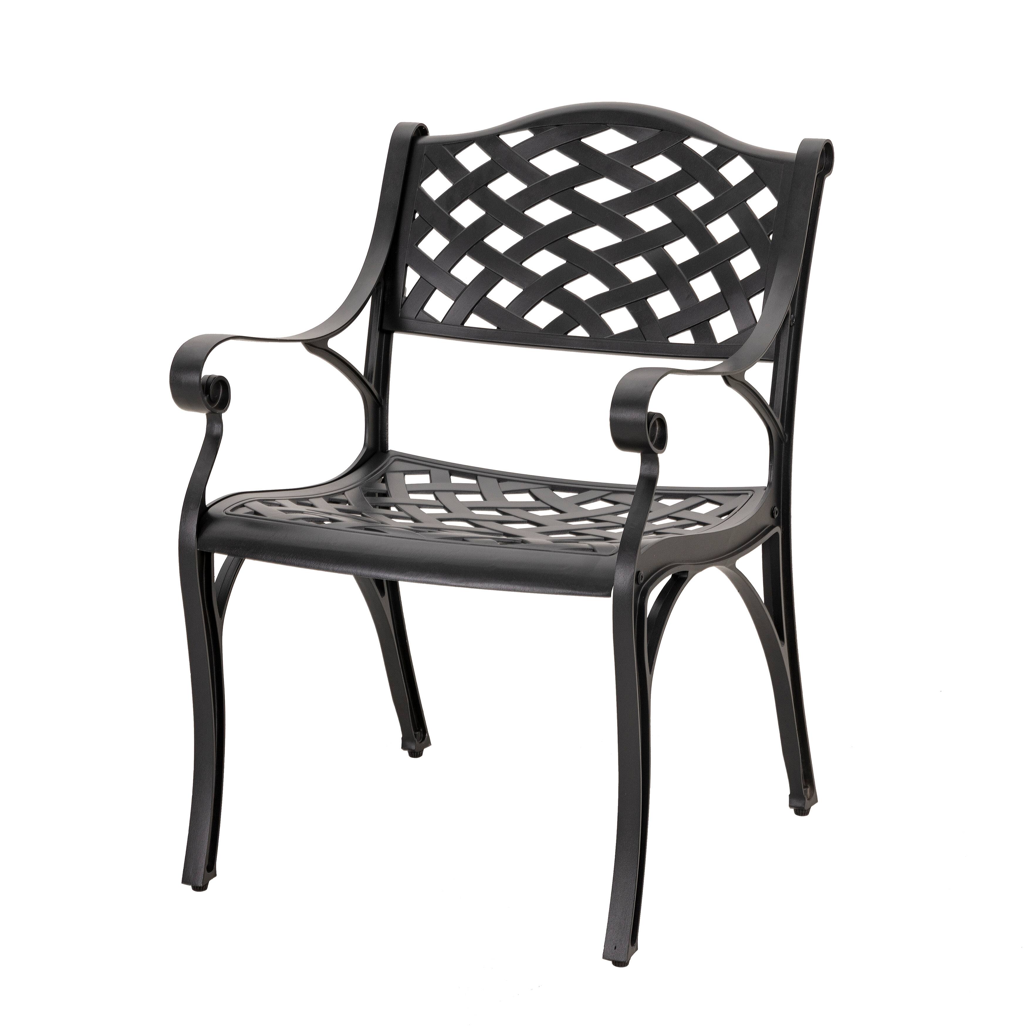 Alt View 8. Nuu Garden - 5-Piece Cast Aluminum Patio Dining Set with Umbrella Hole and Wide Seat - Black with Gold Speckles.