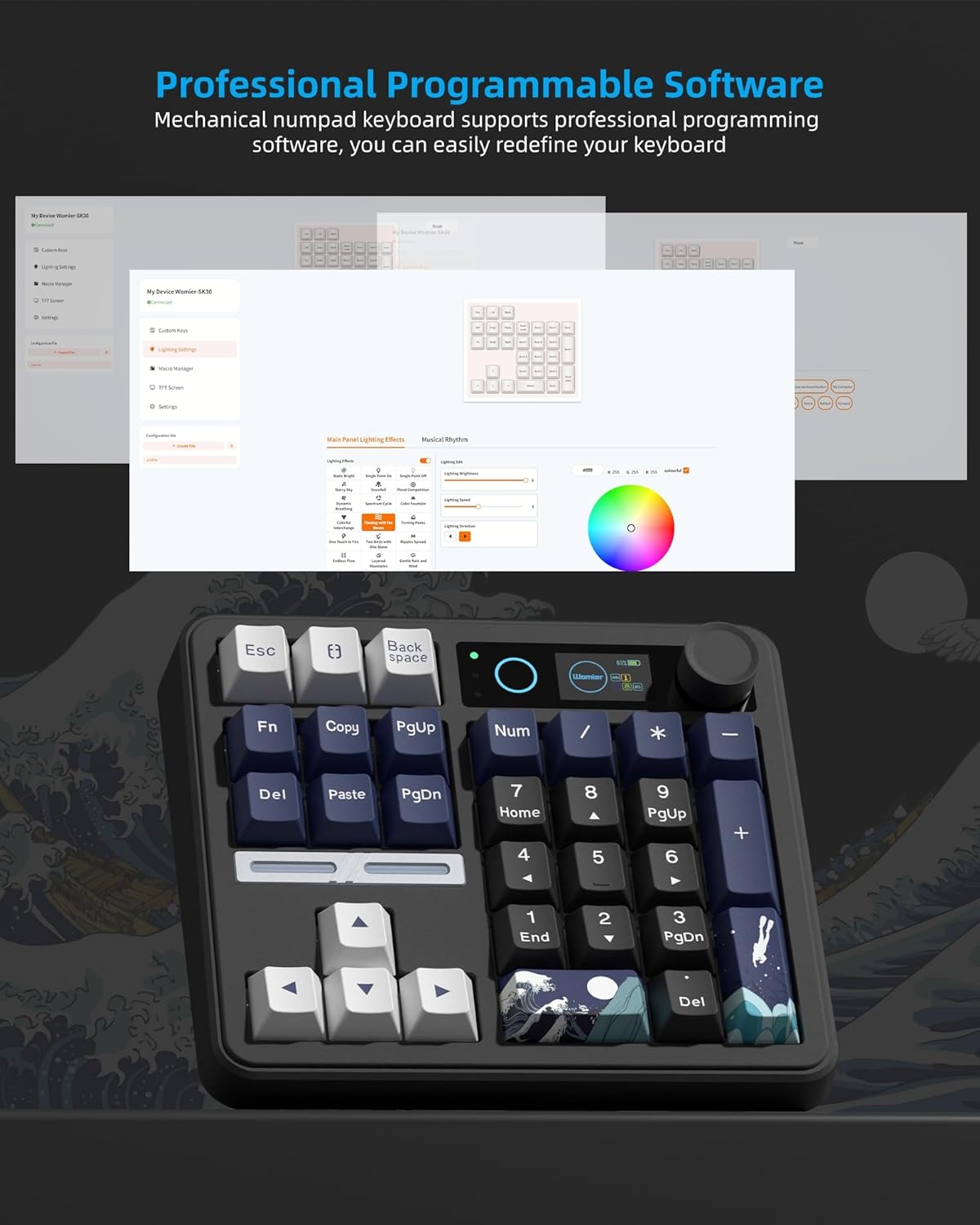 Professional Programmable Software Mechanical numpad keyboard supports professional programming software, you can easily redefine your keyboard.

- Esc
- Back space
- Fn
- Copy
- PgUp
- Num
- Del
- Paste
- PgDn

- 7
- 8
- 9
- Home
- 4
- 5
- 6
- PgUp
- 1
- 2
- 3
- End
- PgDn
- Del