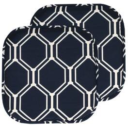 Sweet Home Collection - Mirage Hexagonal Memory Foam No Slip Back 16" x 16" Chair Pad Cushion, 2-Pack - Navy/White