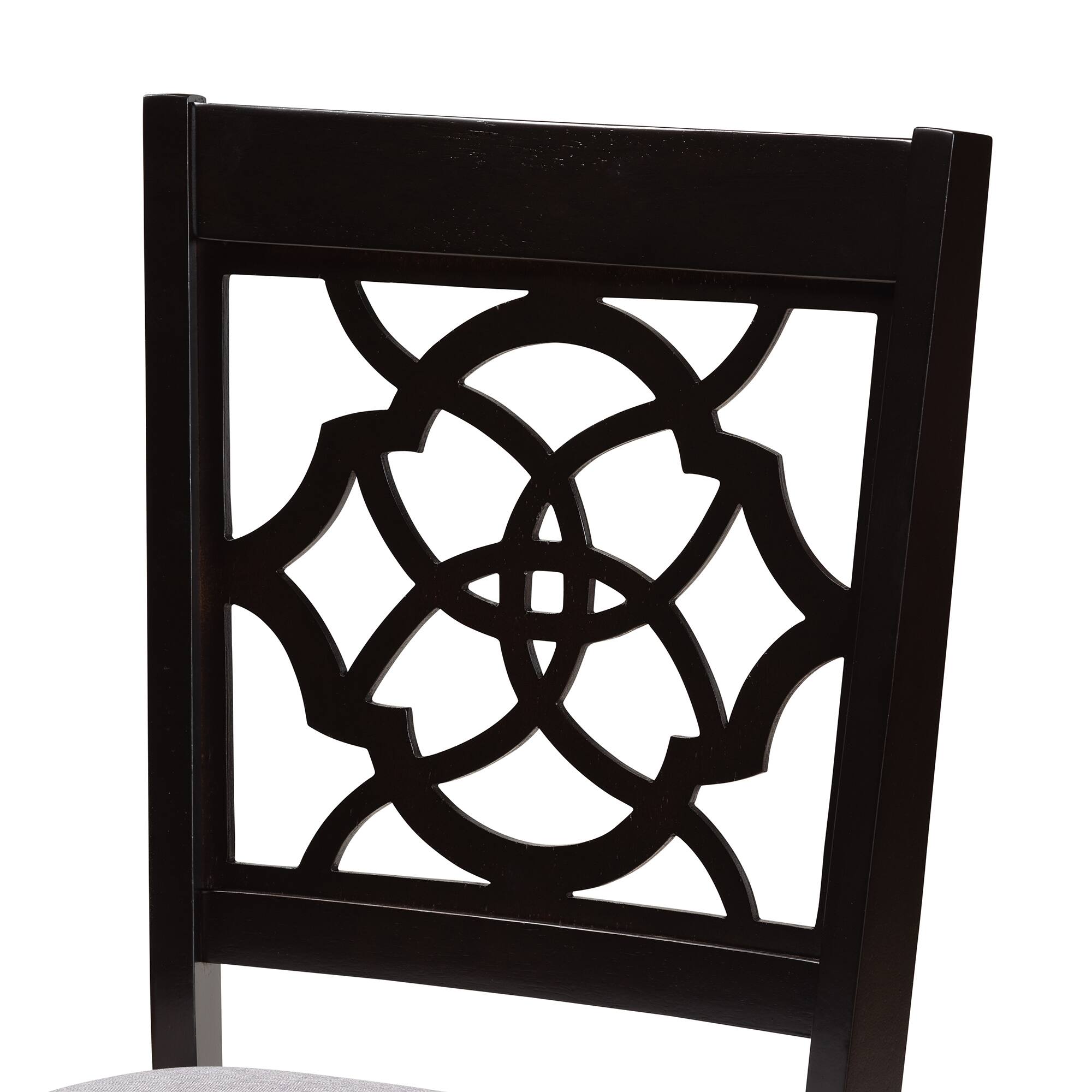 Back. Baxton Studio - Renaud Modern Fabric Upholstered and Finished Wood 2-Piece Dining Chair Set - Grey/dark brown.