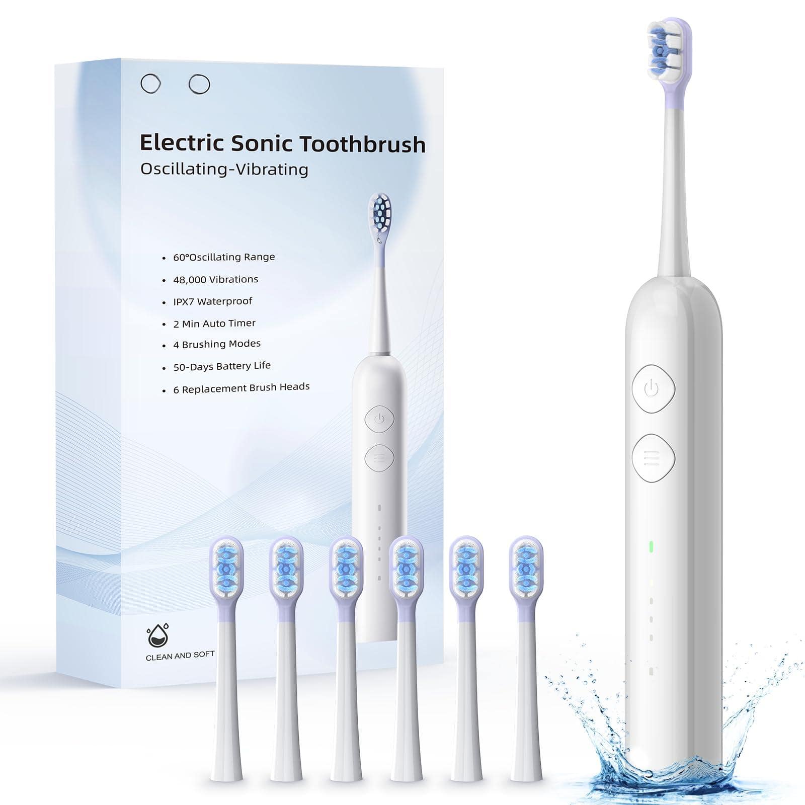 Cozy Serene - Electric Toothbrush-oscillation&vibration Sonic Toothbrush For Adults With 6 Brush Heads Travel - Default