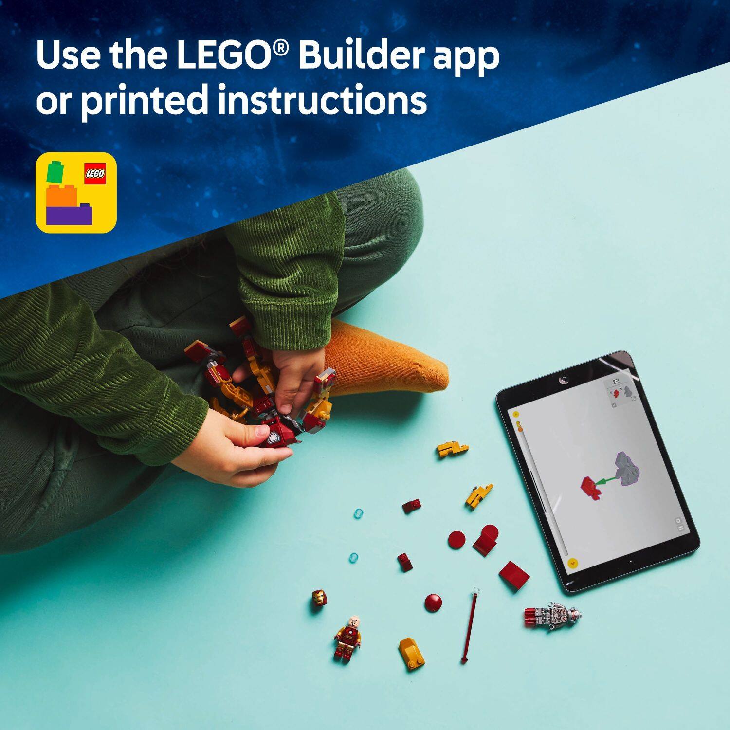 Use the LEGO Builder app or printed instructions to build your LEGO creations.