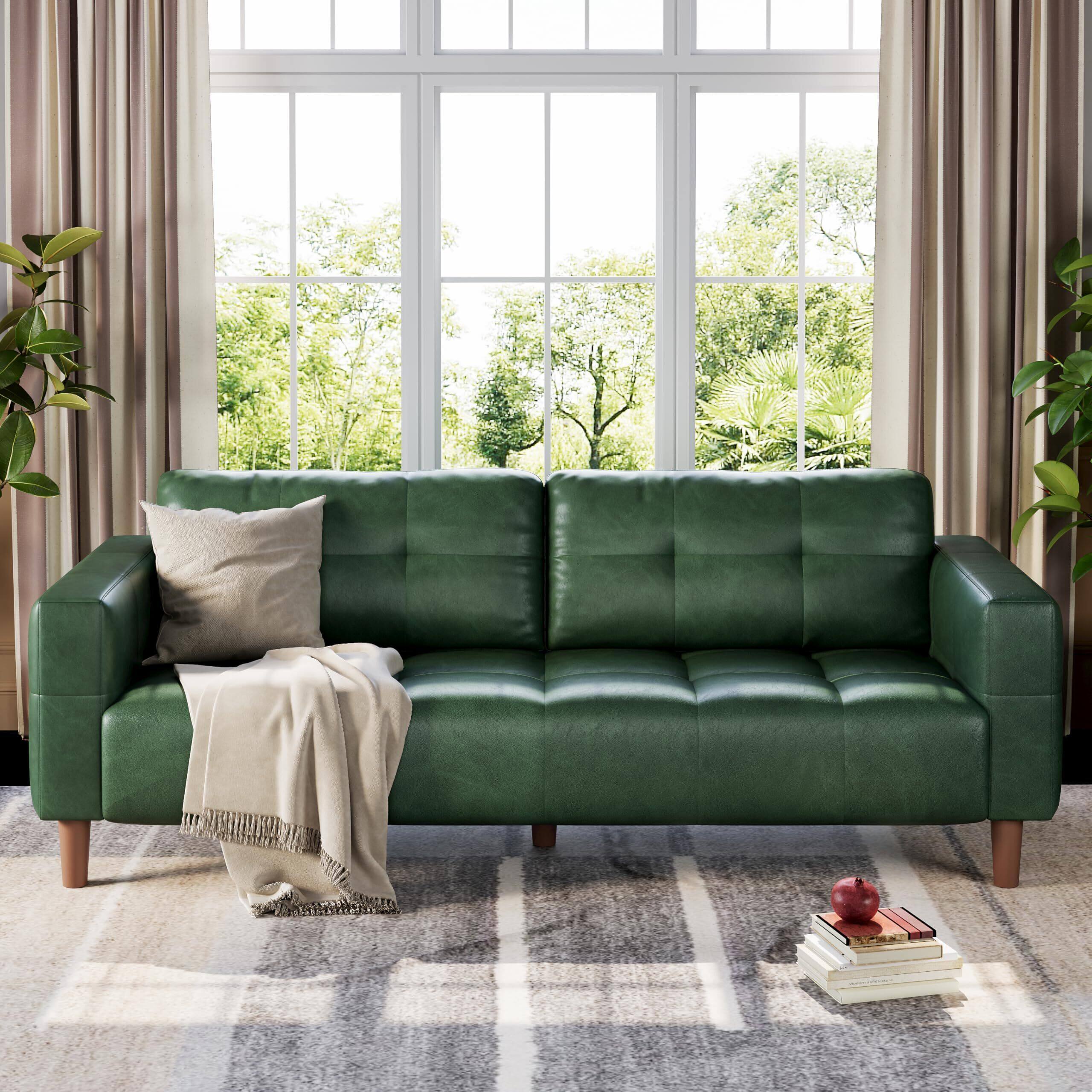 Alt View 2. Acekool - 3-Seater Sofa Couch, 83" Wide Faux Leather Sofa Couch with Spring Cushion, - Green.